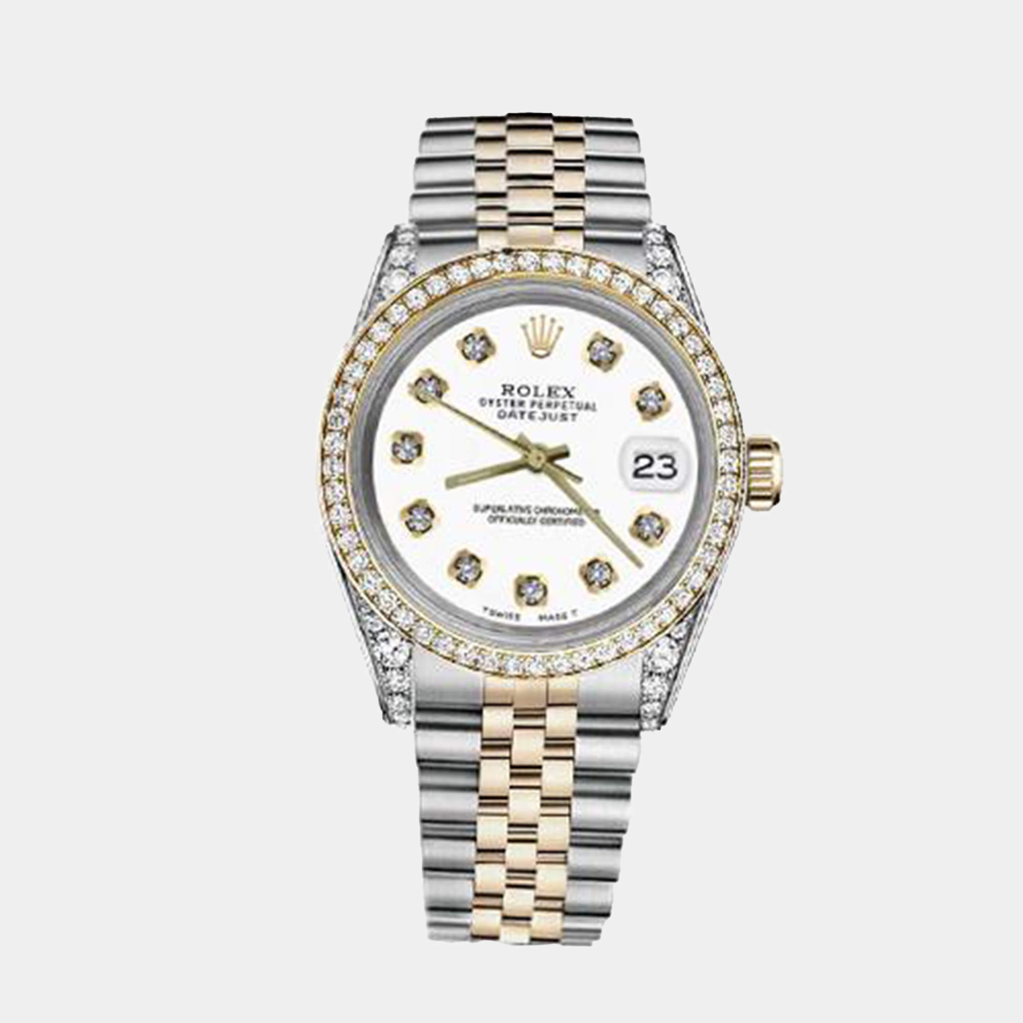 Rolex Customised White Diamond 18K Yellow Gold Stainless Steel Datejust 16013 Automatic Men's Wristwatch 36mm