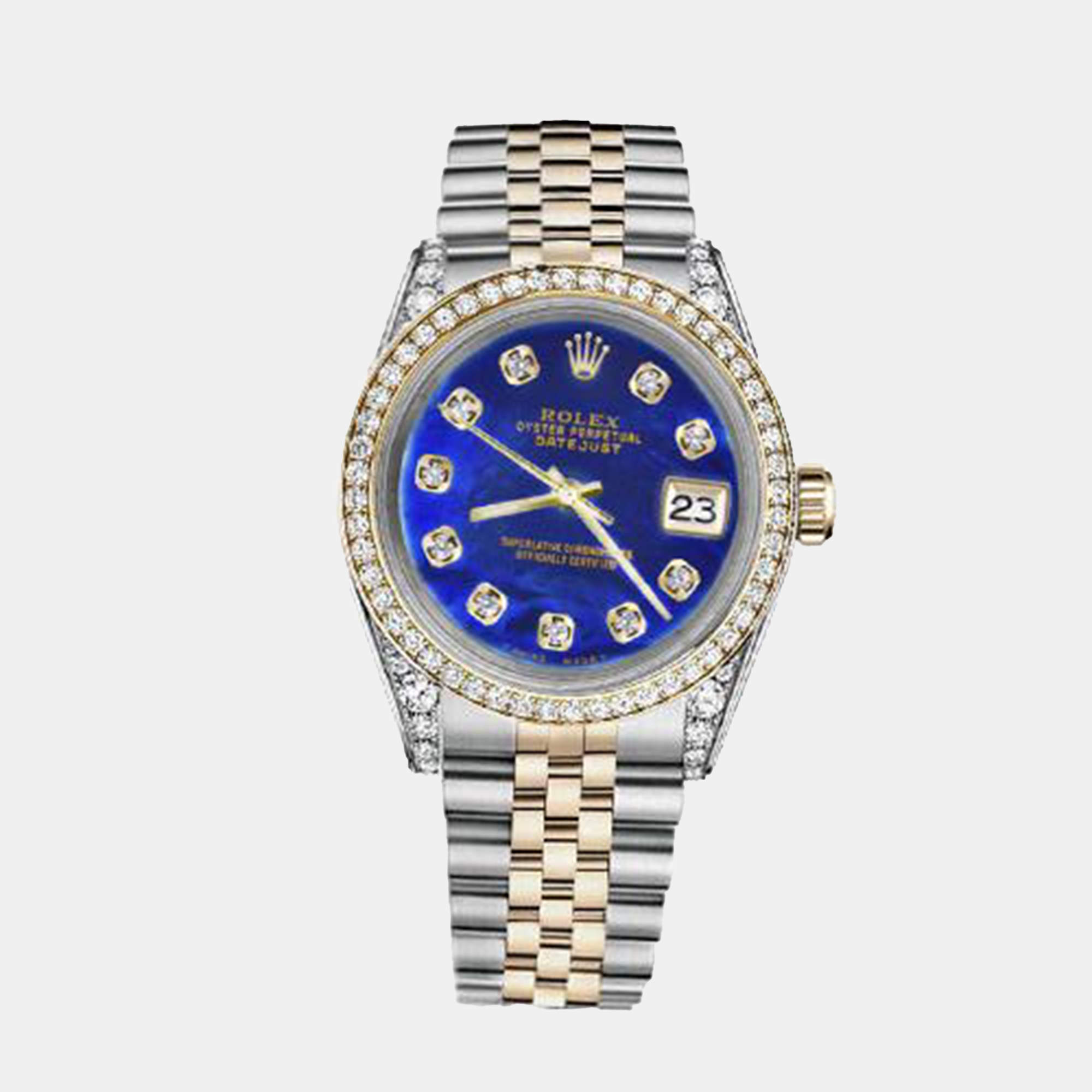 Rolex Customised Blue MOP Diamond 18K Yellow Gold Stainless Steel Datejust 116233 Automatic Men's Wristwatch 36mm