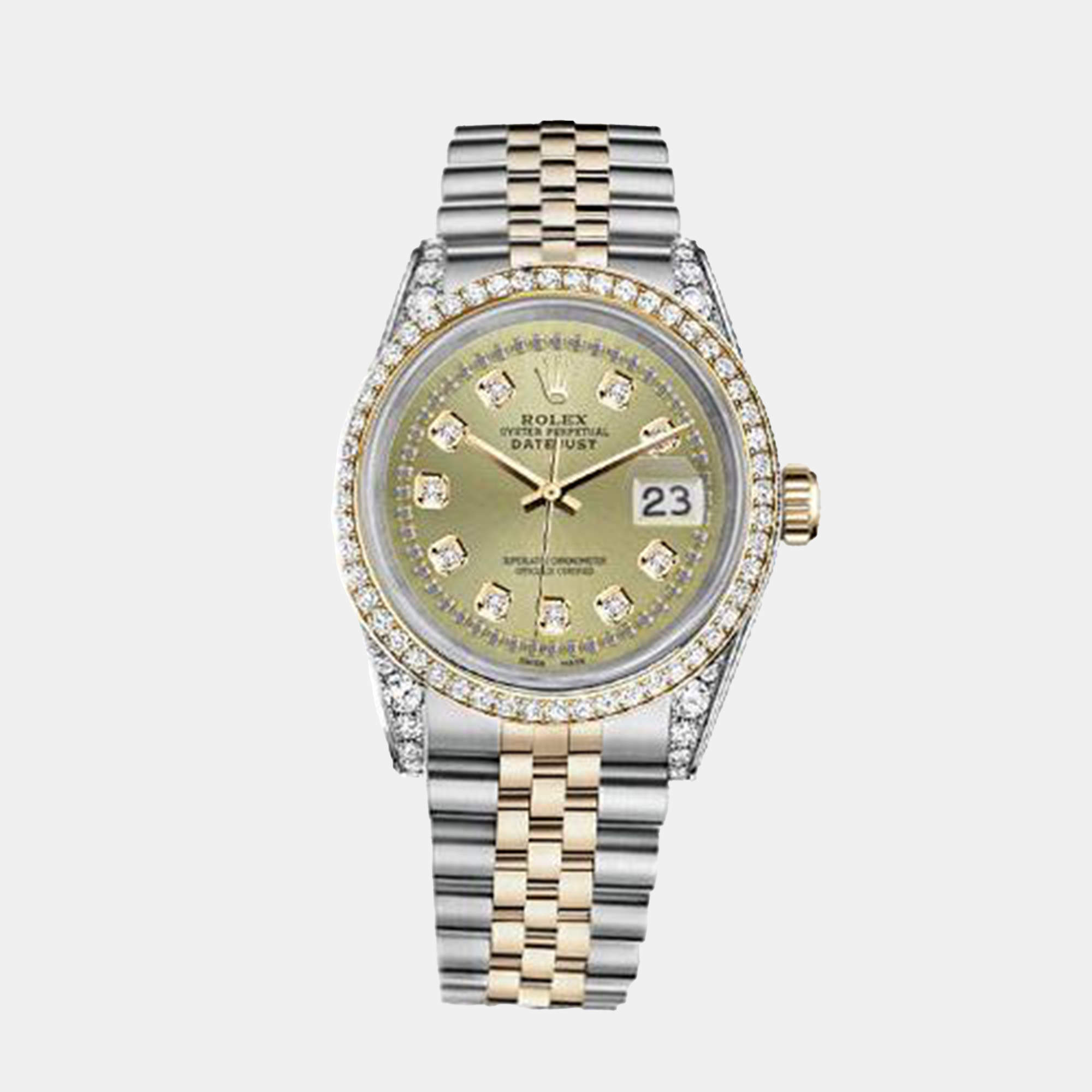 Rolex Customised Champagne Diamond 18K Yellow Gold Stainless Steel Datejust 116233 Automatic Men's Wristwatch 36mm