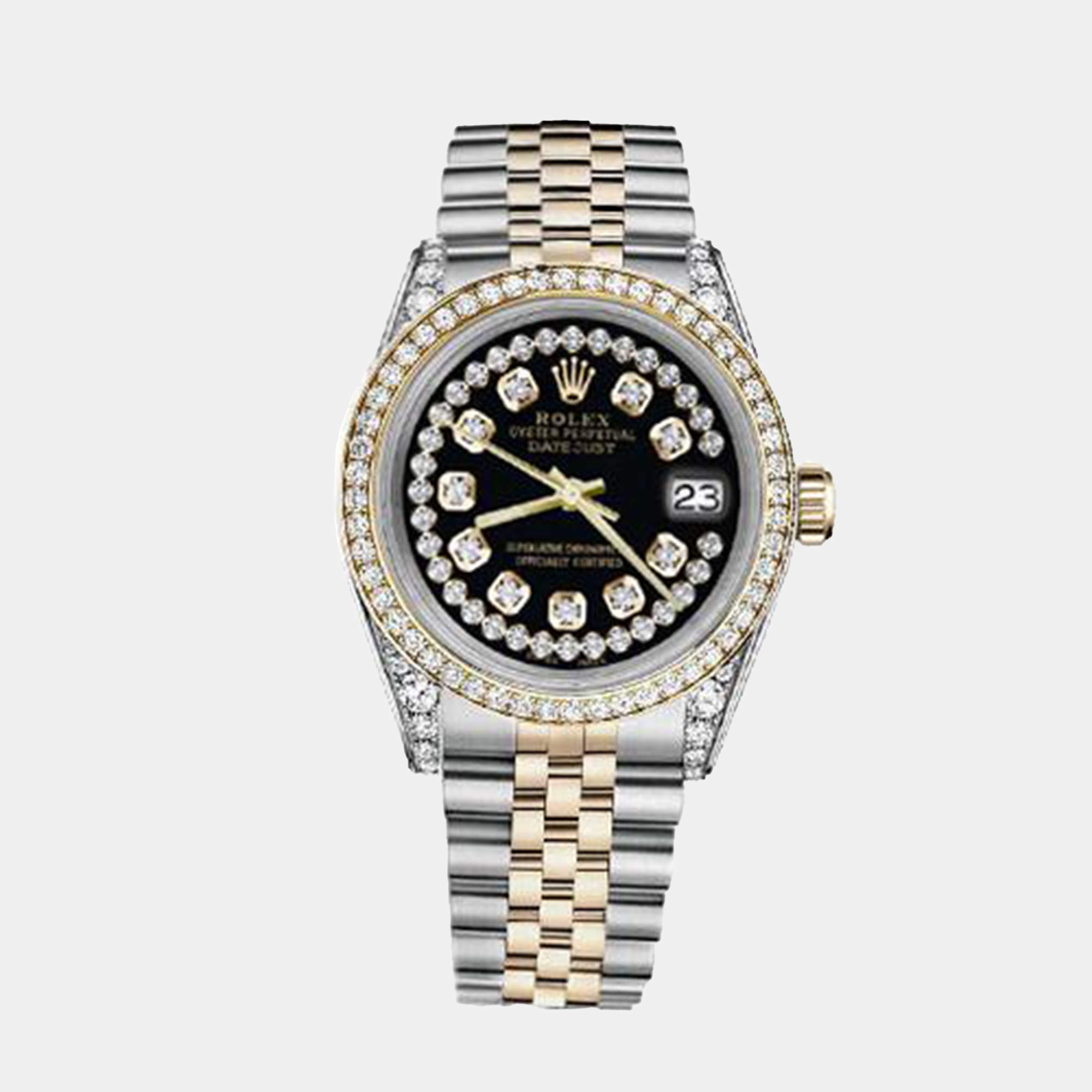 Rolex Customised Black Diamond 18K Yellow Gold Stainless Steel Datejust 116233 Automatic Men's Wristwatch 36mm