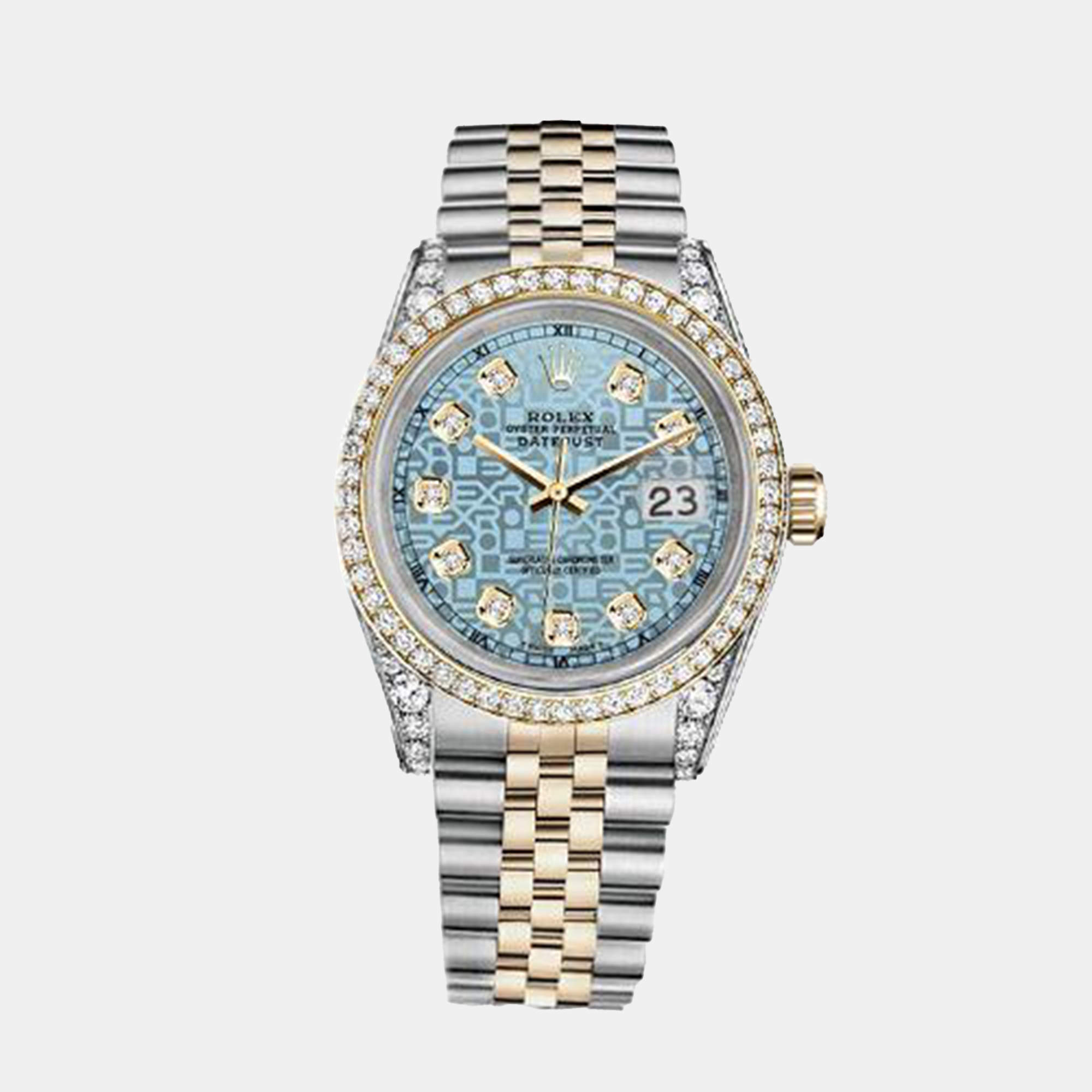 Rolex Customised Ice Blue Diamond 18K Yellow Gold Stainless Steel Datejust 116233 Automatic Men's Wristwatch 36mm