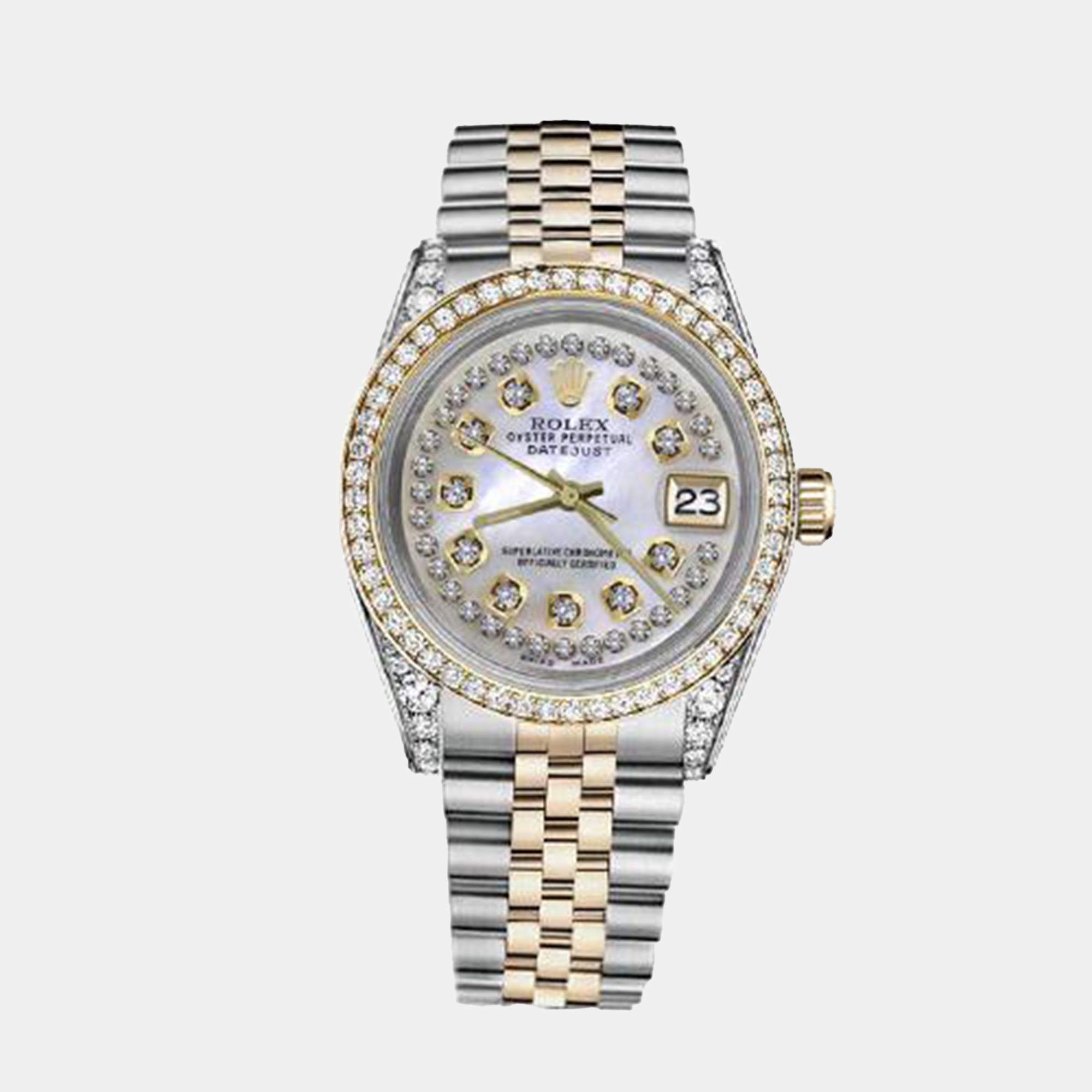 Rolex Customised White MOP Diamond 18K Yellow Gold Stainless Steel Datejust 116233 Automatic Men's Wristwatch 36mm