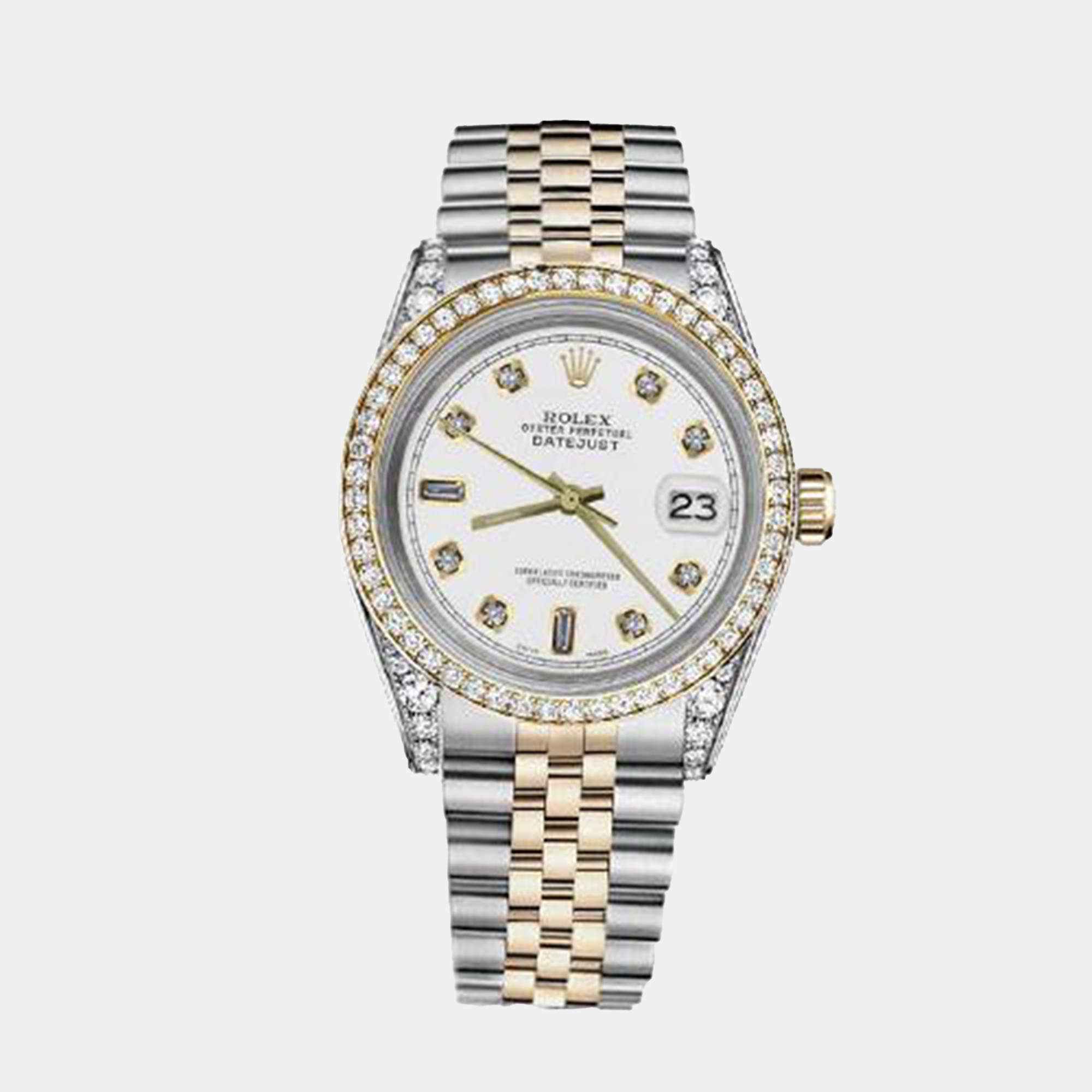 Rolex Customised White Diamond 18K Yellow Gold Stainless Steel Datejust 116233 Automatic Men's Wristwatch 36mm