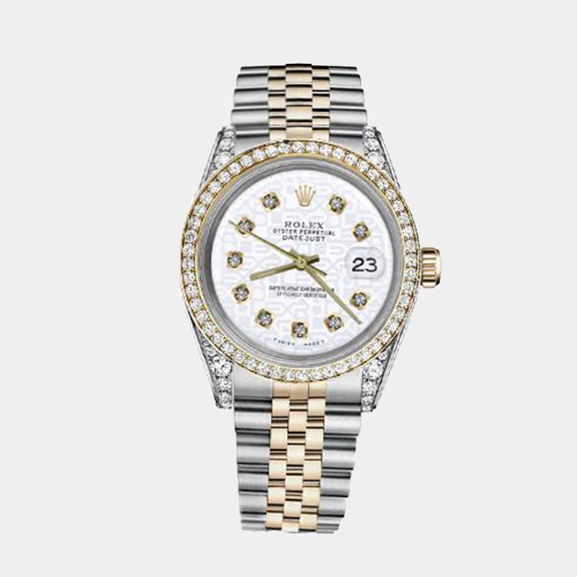 Rolex Customised White Diamond 18K Yellow Gold Stainless Steel Datejust 116233 Automatic Men's Wristwatch 36mm