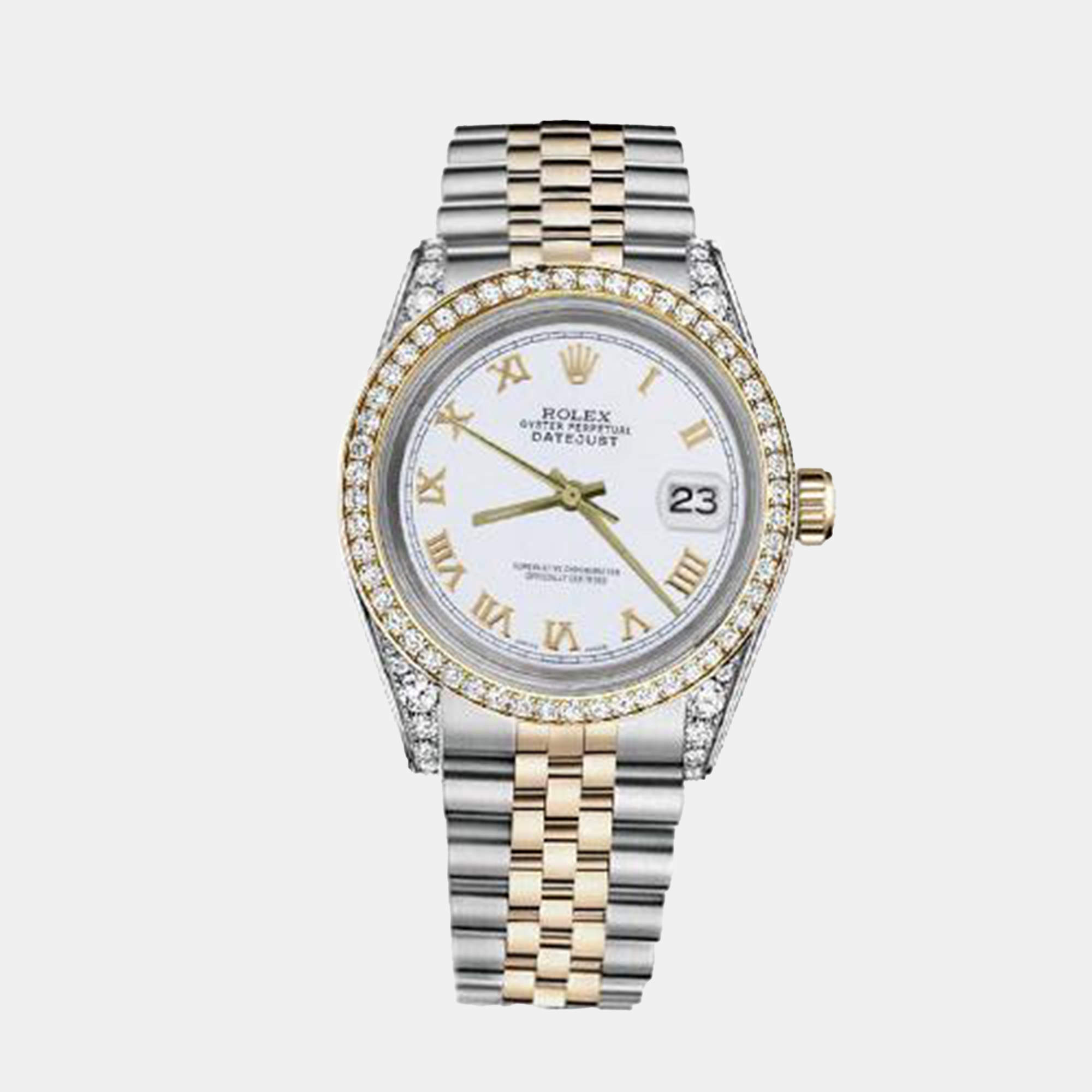 Rolex Customised White Diamond 18K Yellow Gold Stainless Steel Datejust 116233 Automatic Men's Wristwatch 36mm
