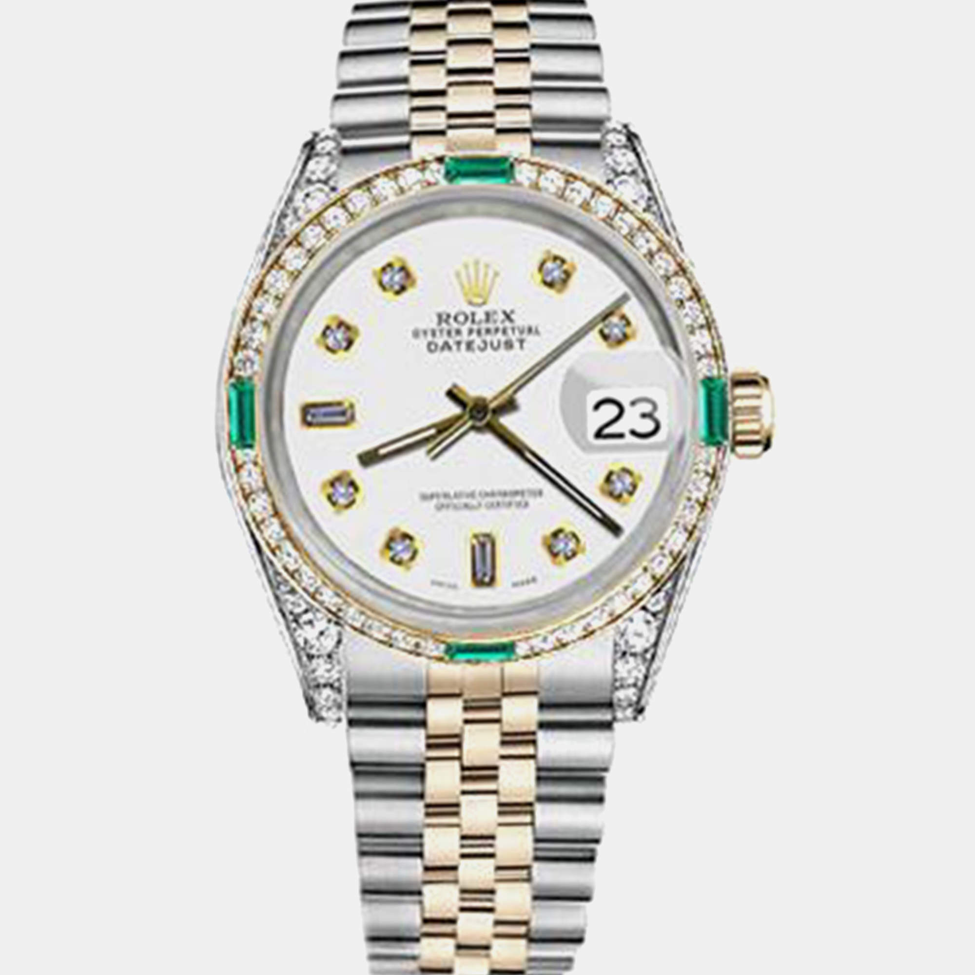 Rolex Customised White Diamond 18K Yellow Gold Stainless Steel Datejust 16013 Automatic Men's Wristwatch 36mm