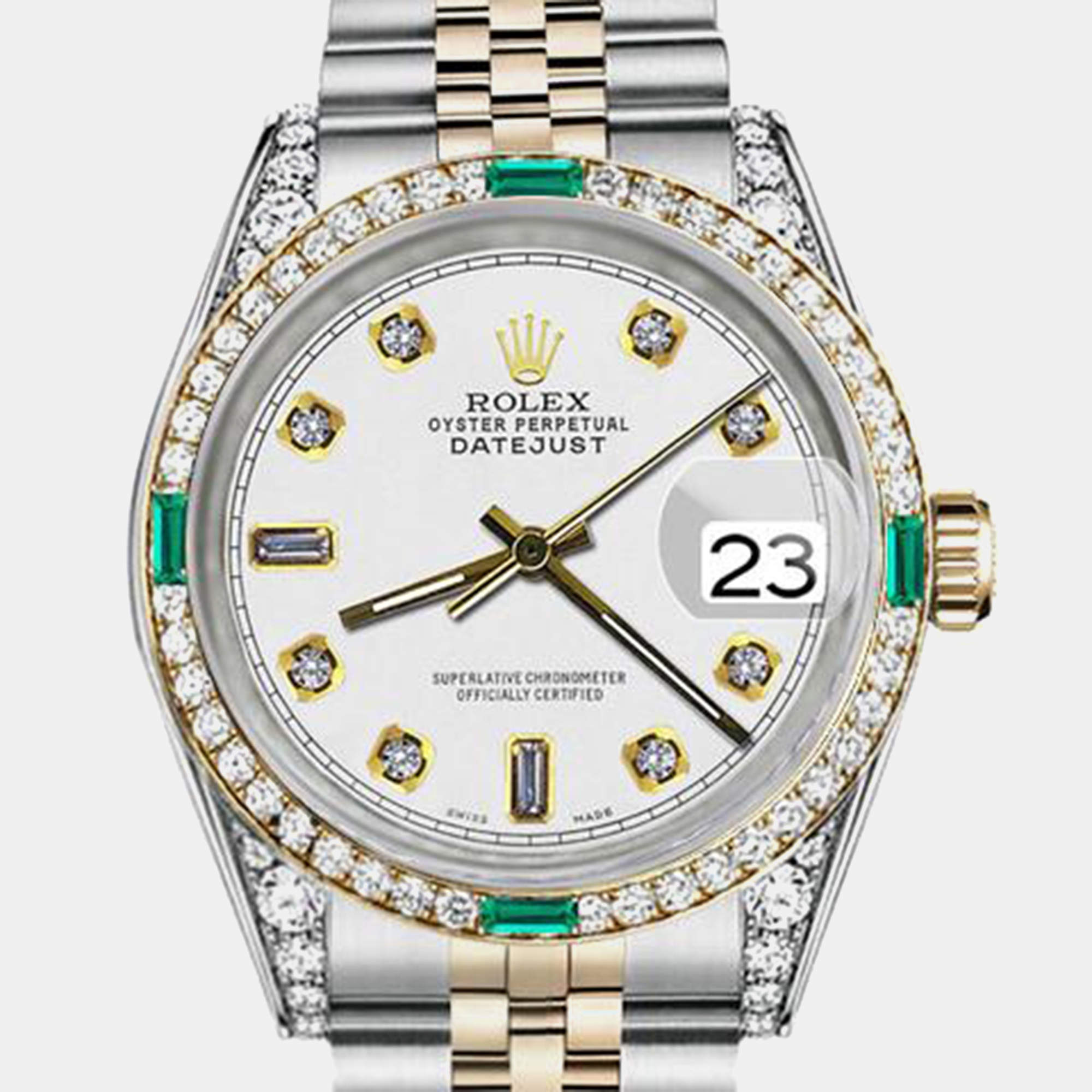 Rolex Customised White Diamond 18K Yellow Gold Stainless Steel Datejust 16013 Automatic Men's Wristwatch 36mm