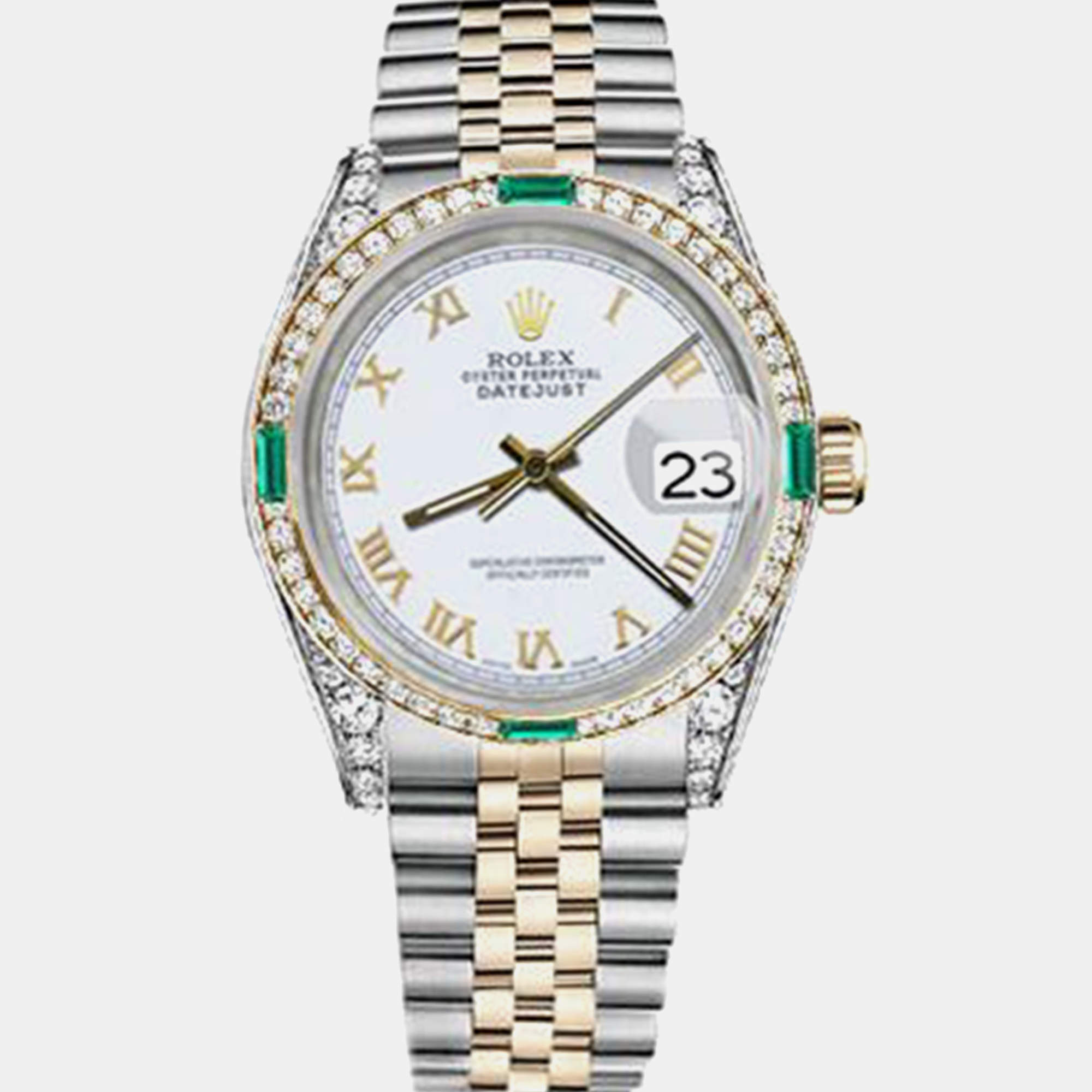 Rolex Customised White Diamond 18K Yellow Gold Stainless Steel Datejust 16013 Automatic Men's Wristwatch 36mm