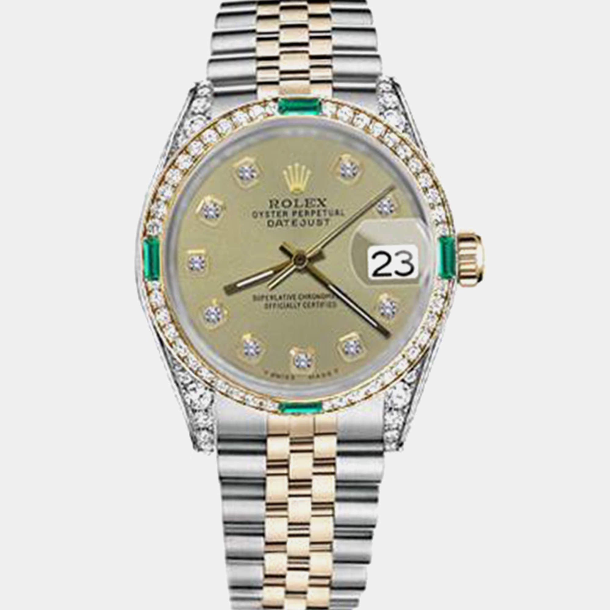 Rolex Customised Champagne Diamond 18K Yellow Gold Stainless Steel Datejust 16013 Automatic Men's Wristwatch 36mm