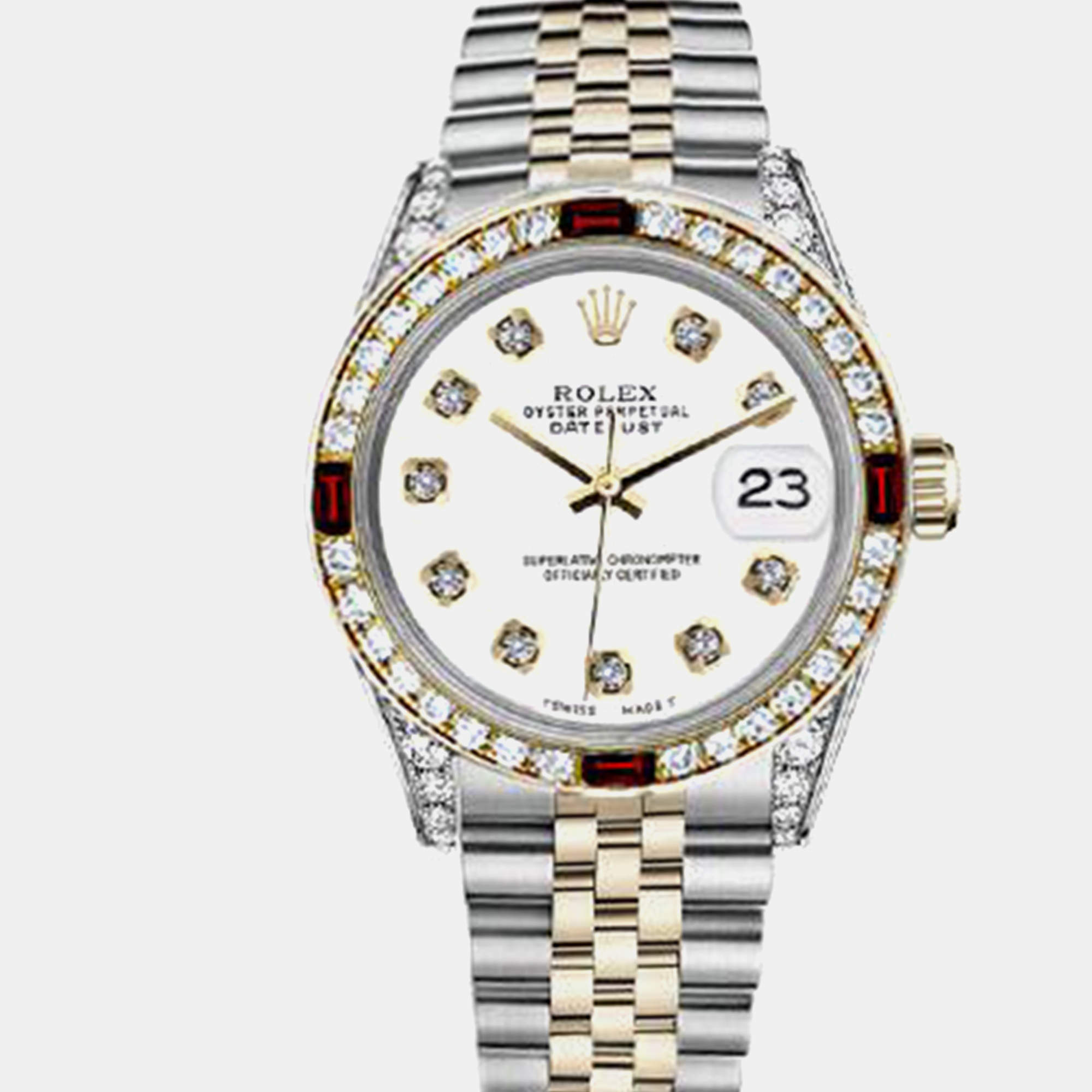 Rolex Customised White Diamond 18K Yellow Gold Stainless Steel Datejust 16013 Automatic Men's Wristwatch 36mm