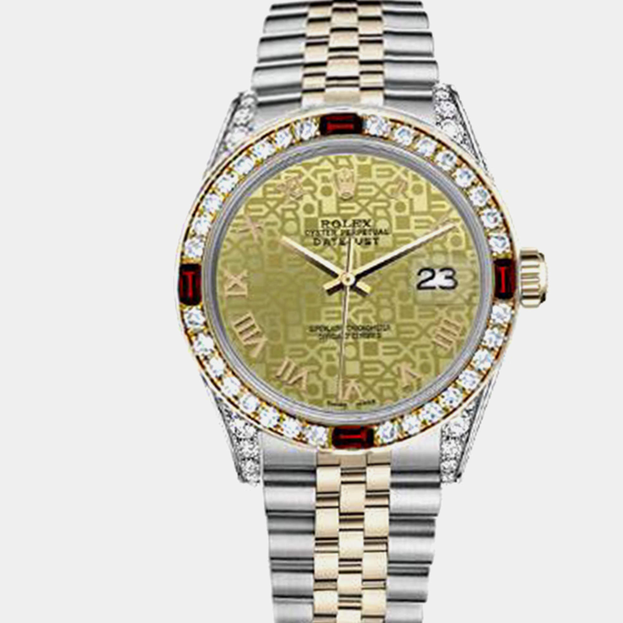 Rolex Customised Champagne Diamond 18K Yellow Gold Stainless Steel Datejust 16013 Automatic Men's Wristwatch 36mm