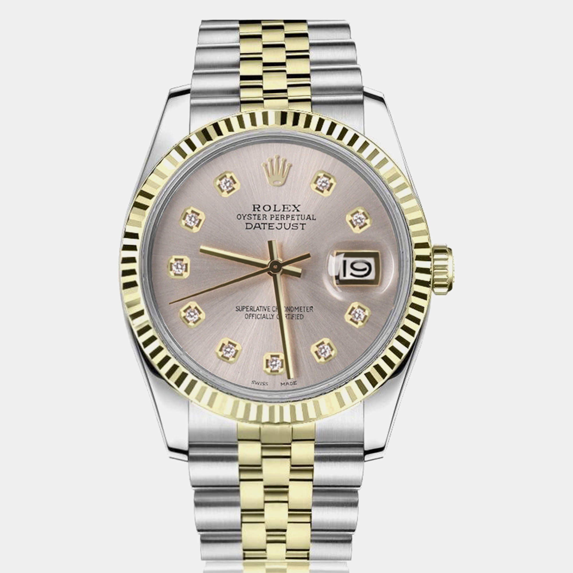 Rolex Customised Silver Diamond 18K Yellow Gold Stainless Steel Datejust 16013 Automatic Men's Wristwatch 36mm