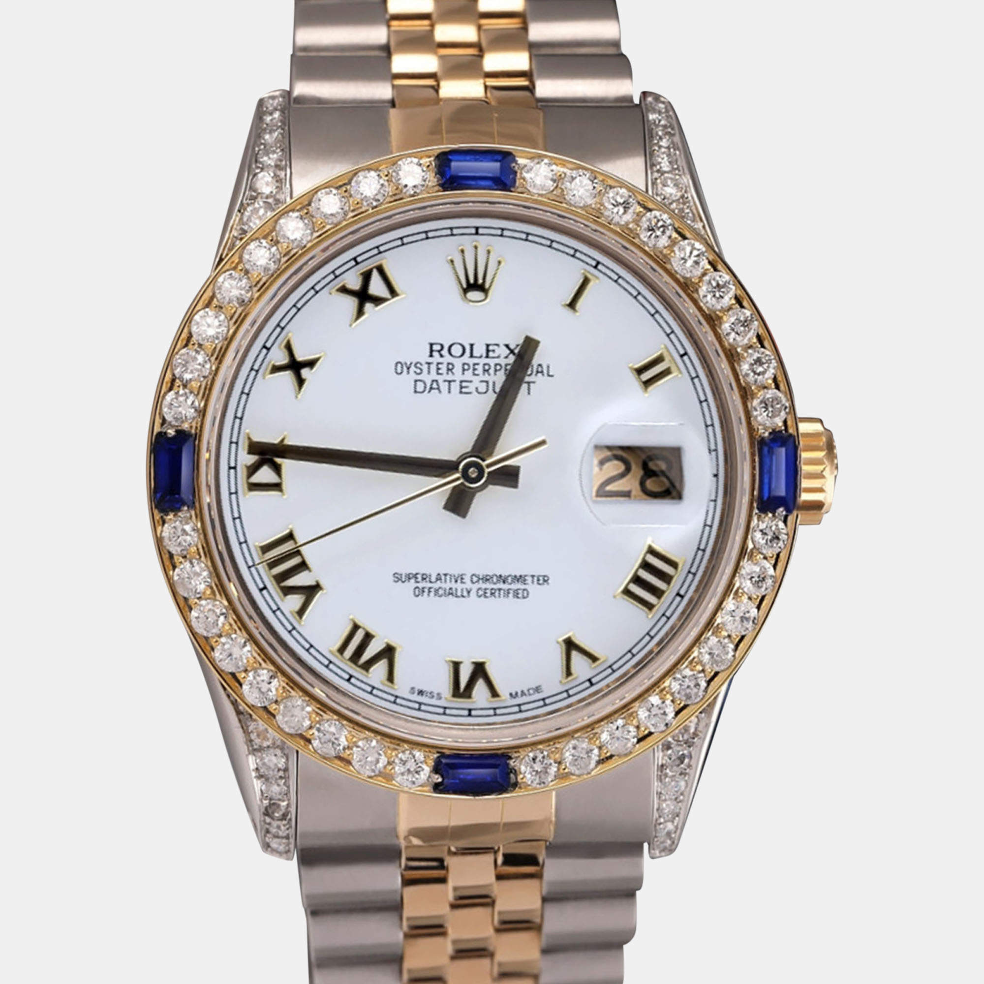 Rolex Customised White Diamond 18K Yellow Gold Stainless Steel Datejust 16013 Automatic Men's Wristwatch 36mm