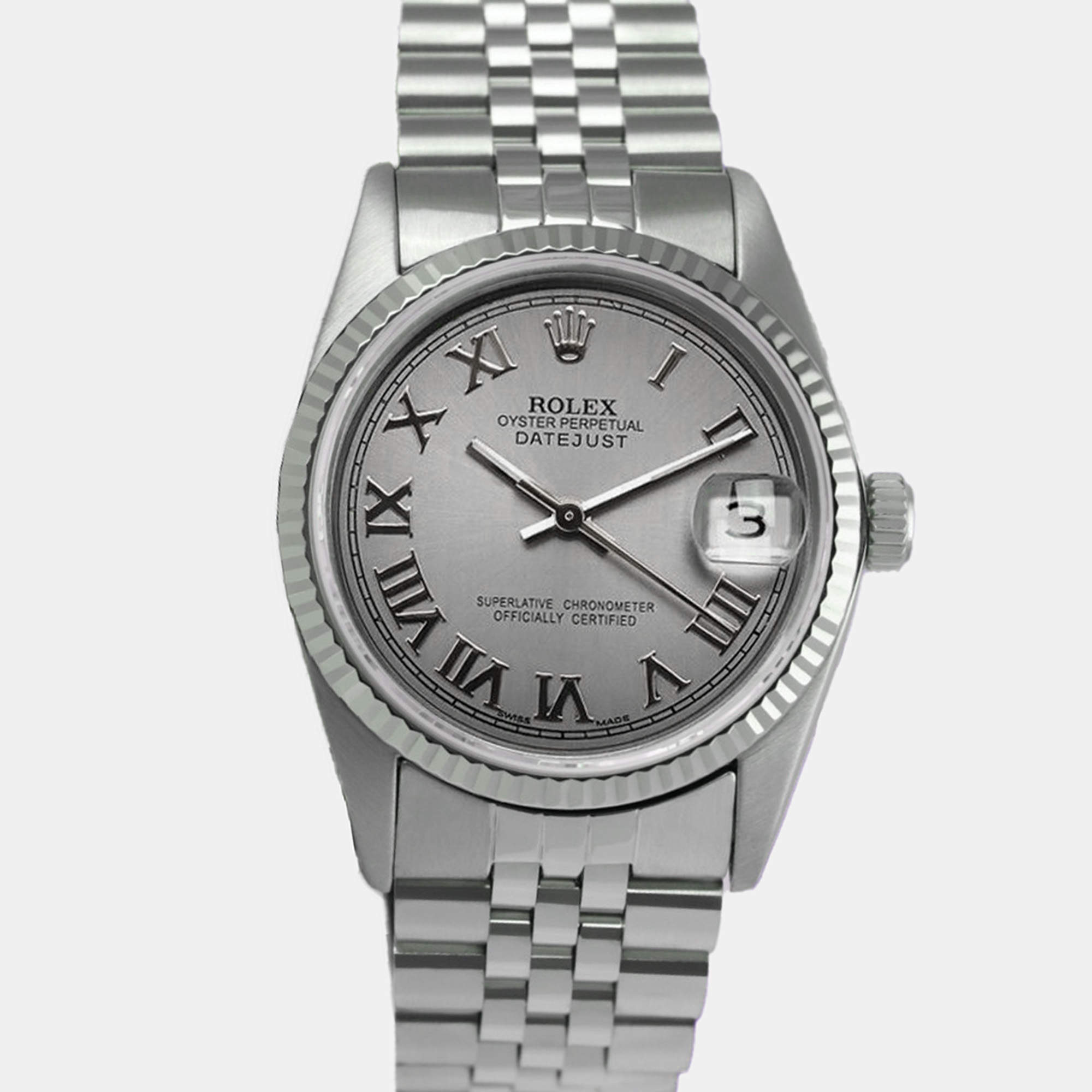 Rolex Grey Stainless Steel Datejust 16030 Automatic Men's Wristwatch 36mm