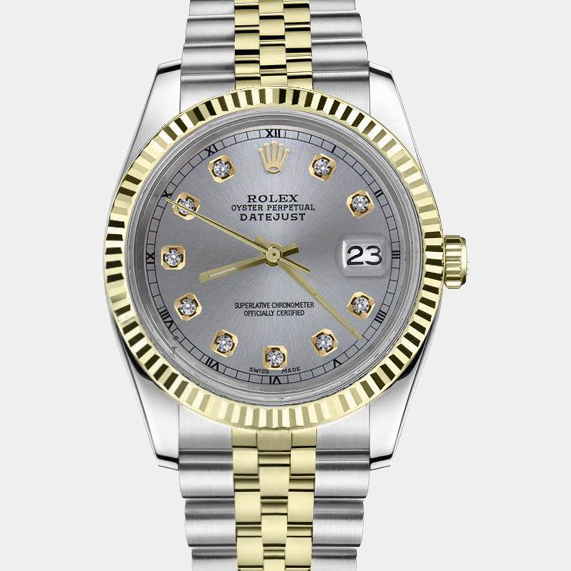 Rolex Customised Grey Diamond 18K Yellow Gold Datejust 16013 Automatic Men's Wristwatch 36mm