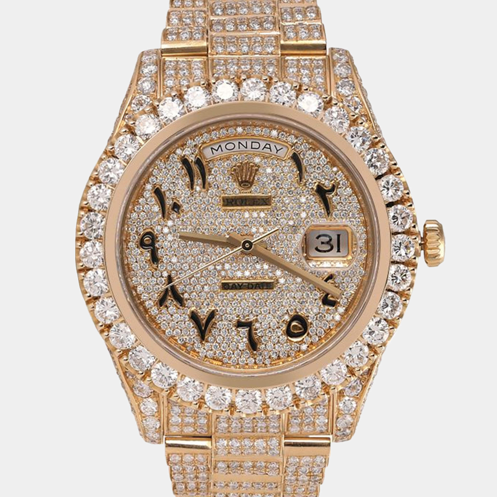 Rolex Customised Diamond 18K Yellow Gold Day-Date 228238 Automatic Men's Wristwatch 36mm