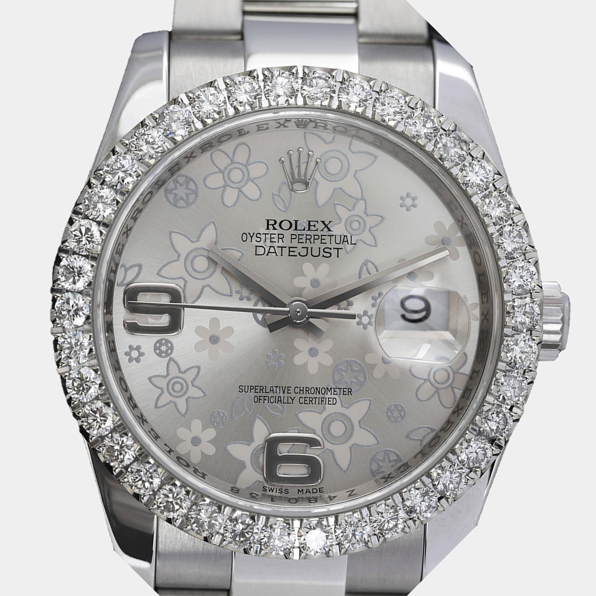 Rolex Customised Silver Diamond Stainless Steel Datejust 116234 Automatic Men's Wristwatch 36mm