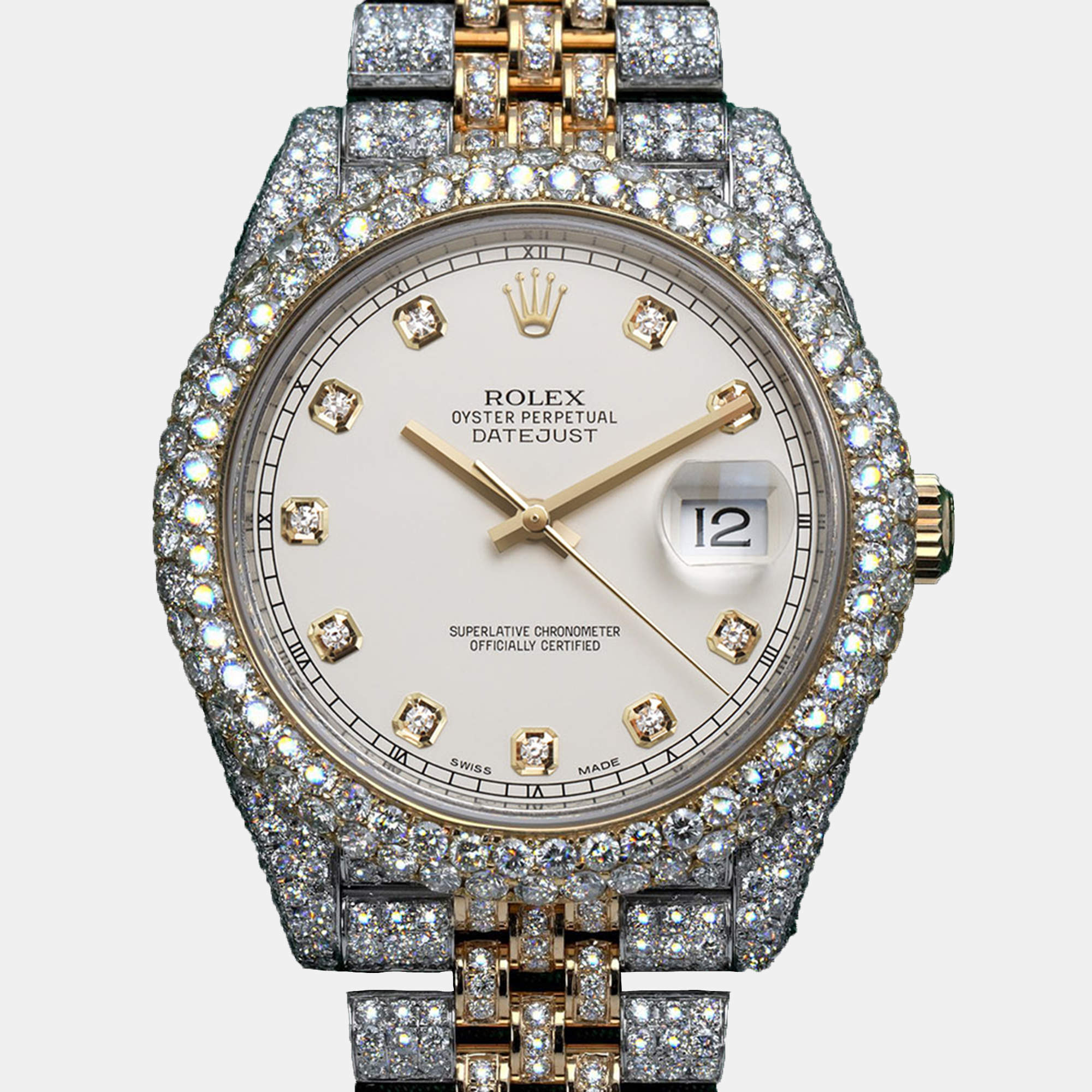 Rolex Customised Ivory Diamond 18K Yellow Gold Datejust  Automatic Men's Wristwatch 41mm