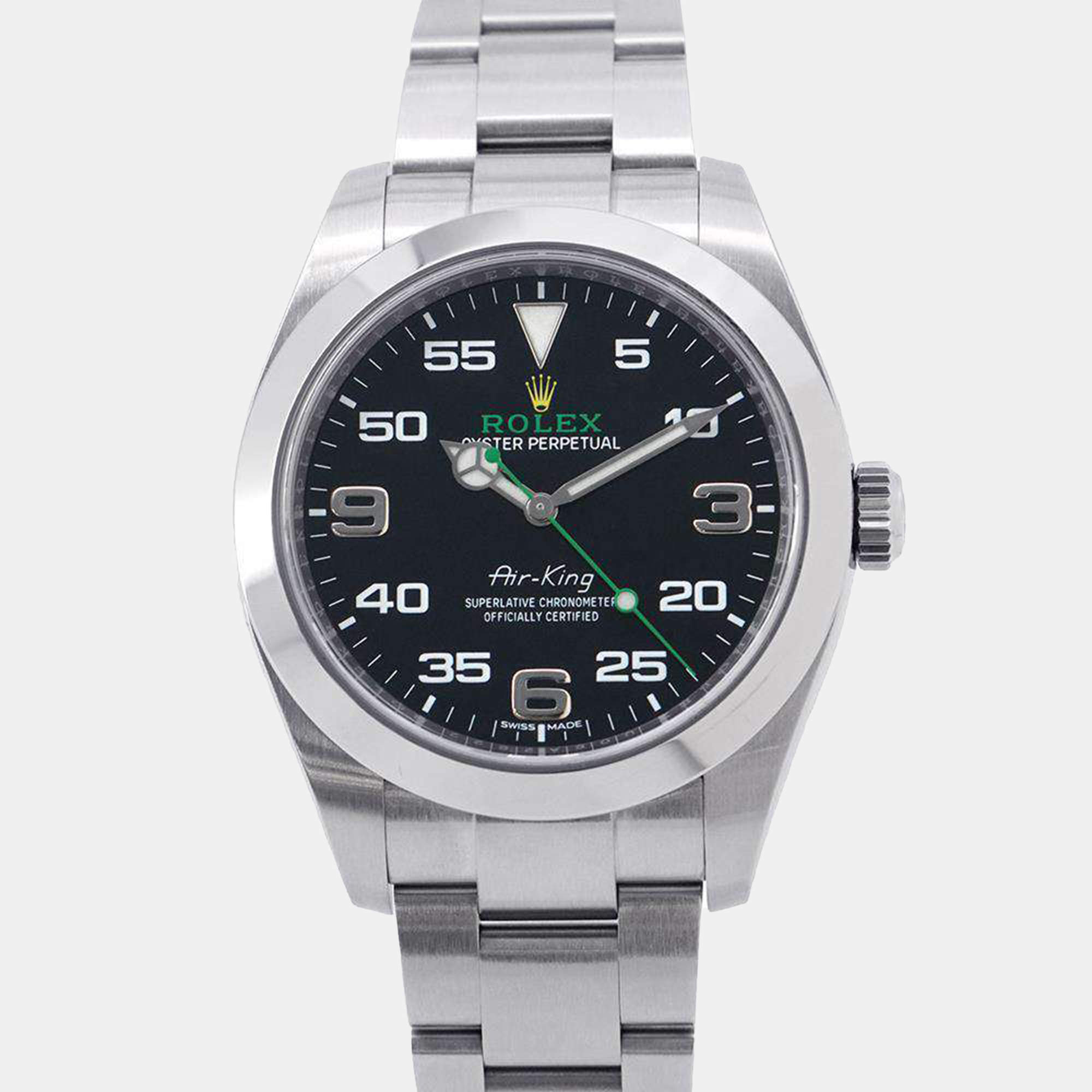 Rolex Black Stainless Steel Air-King 116900 Automatic Men's Wristwatch 40 mm