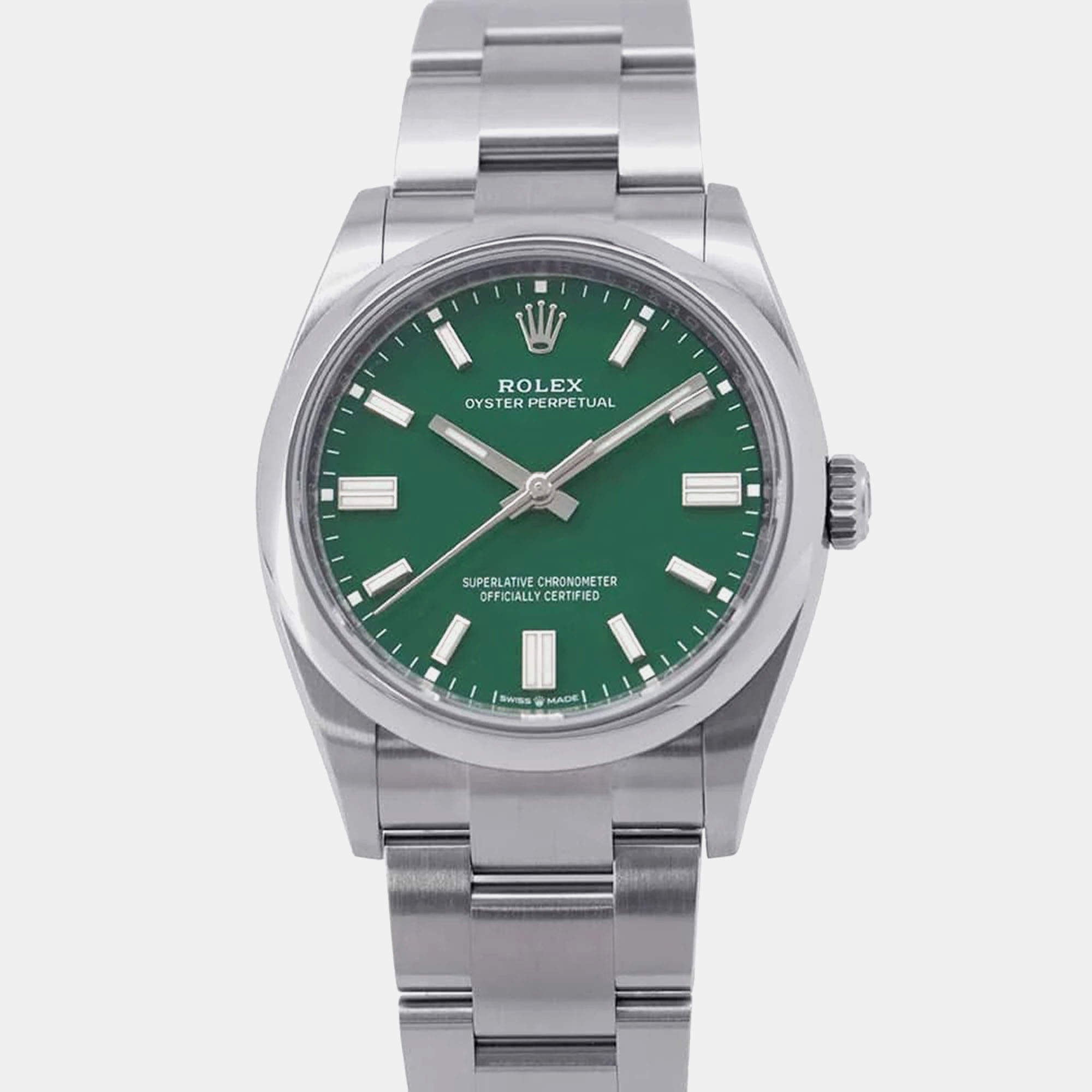 Rolex Green Stainless Steel Oyster Perpetual 126000 Automatic Men's Wristwatch 36 mm