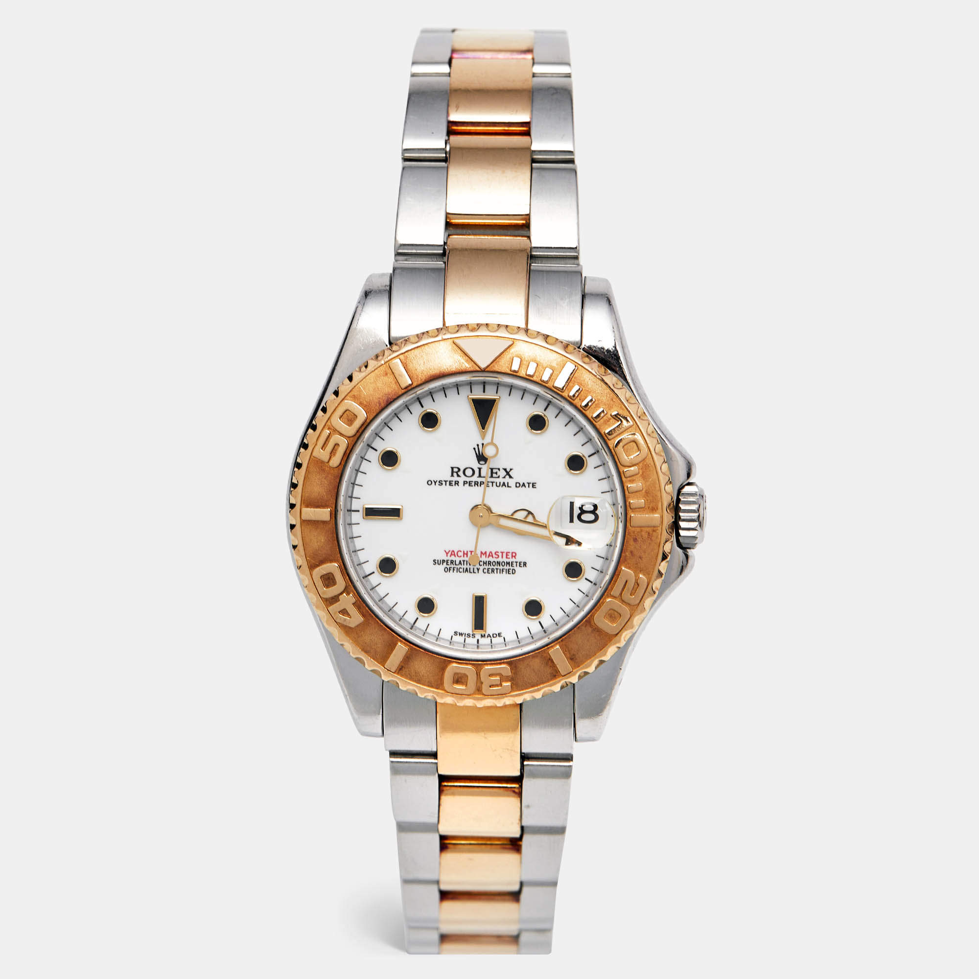Rolex White 18K Yellow Gold Stainless Steel Yacht-Master 168623 Midsize Men's Wristwatch 35 mm