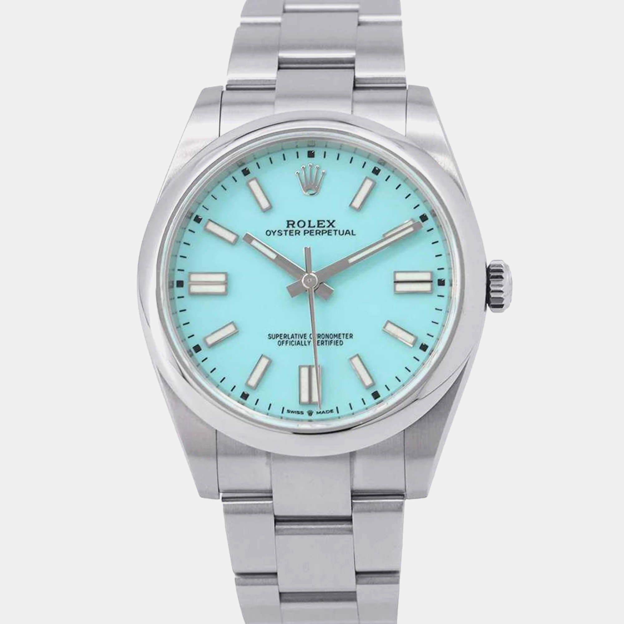Rolex Turquoise Stainless Steel Oyster Perpetual 124300 Automatic Men's Wristwatch 41 mm