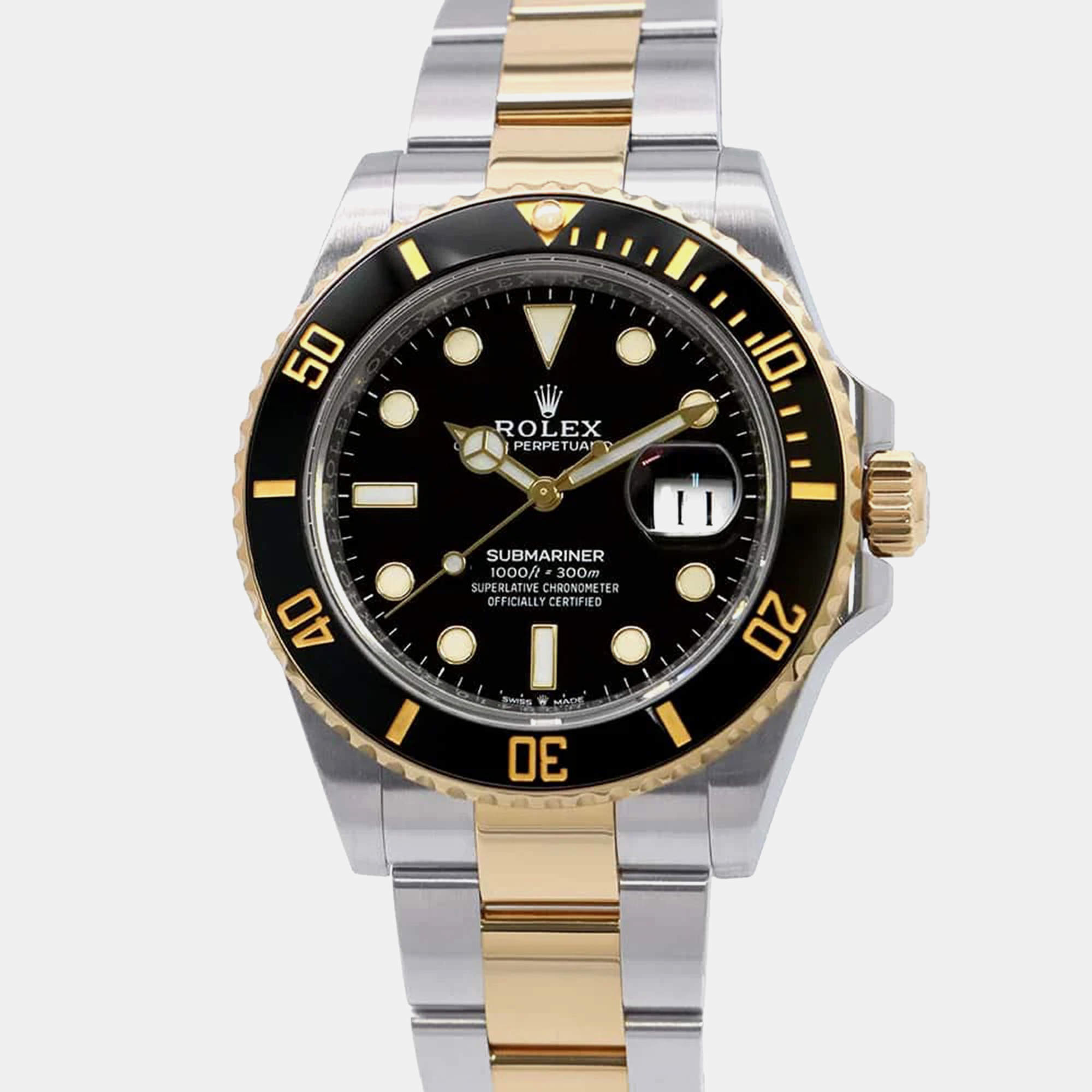 Rolex Black 18k Yellow Gold Stainless Steel Submariner 126613LN Automatic Men's Wristwatch 41 mm