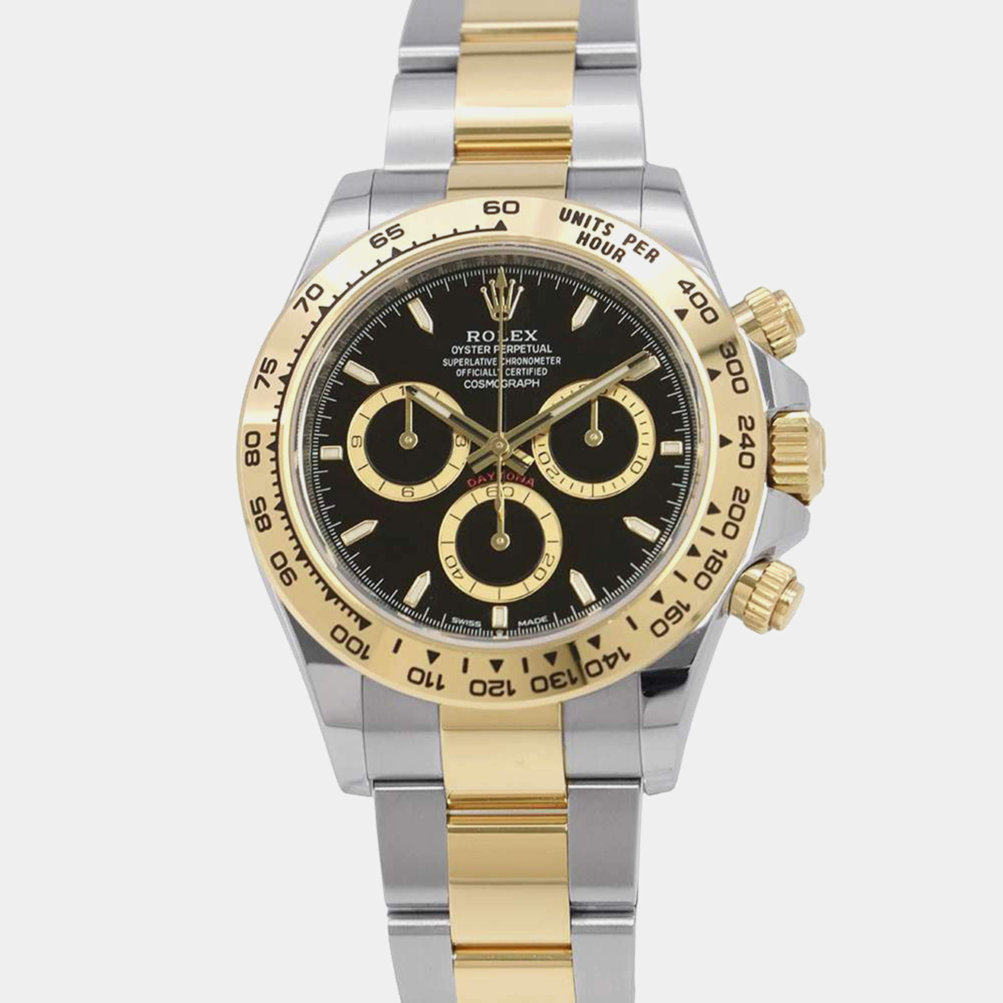 Rolex Black 18k Yellow Gold Stainless Steel Cosmograph Daytona Automatic Men's Wristwatch 40 mm