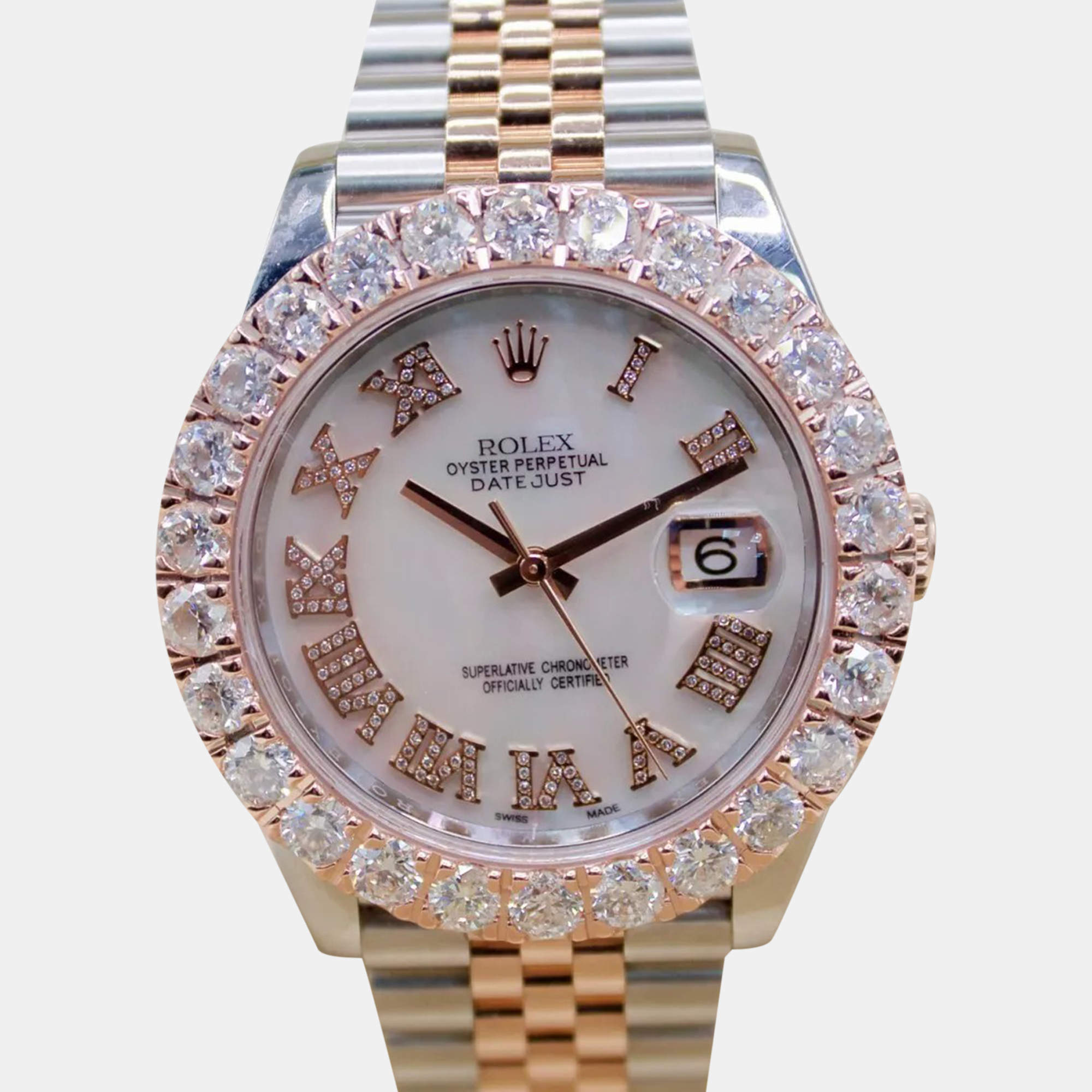 Rolex MOP Customised 7ct Diamond 18k Rose Gold Stainless Steel Datejust 126331 Automatic Men's Wristwatch 41 mm