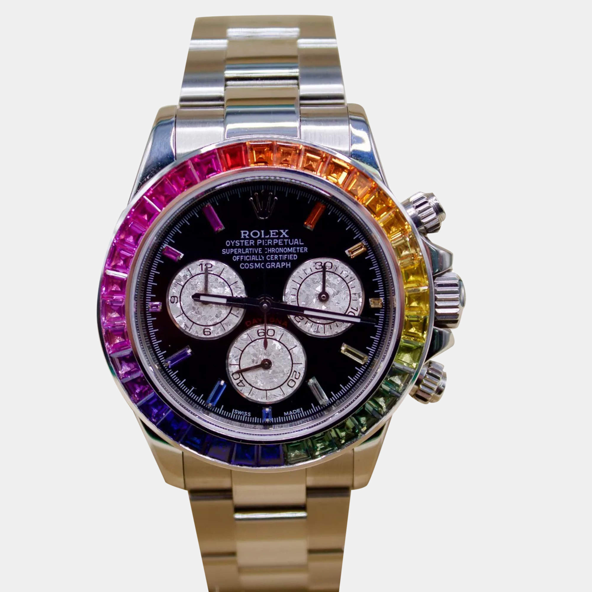 Rolex Black Customised Stainless Steel Cosmograph Daytona Automatic Men's Wristwatch 40 mm