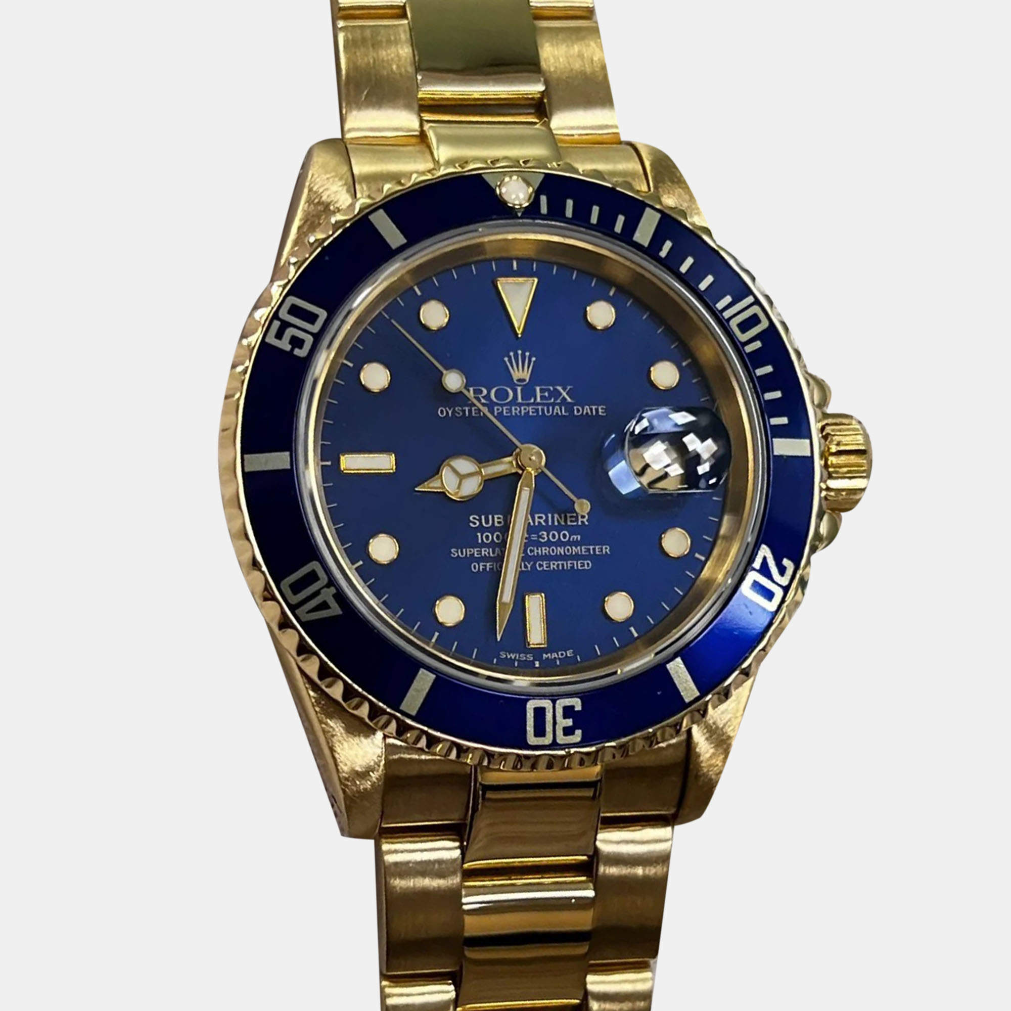 Rolex Blue 18k Yellow Gold Submariner 16618 Automatic Men's Wristwatch 40 mm