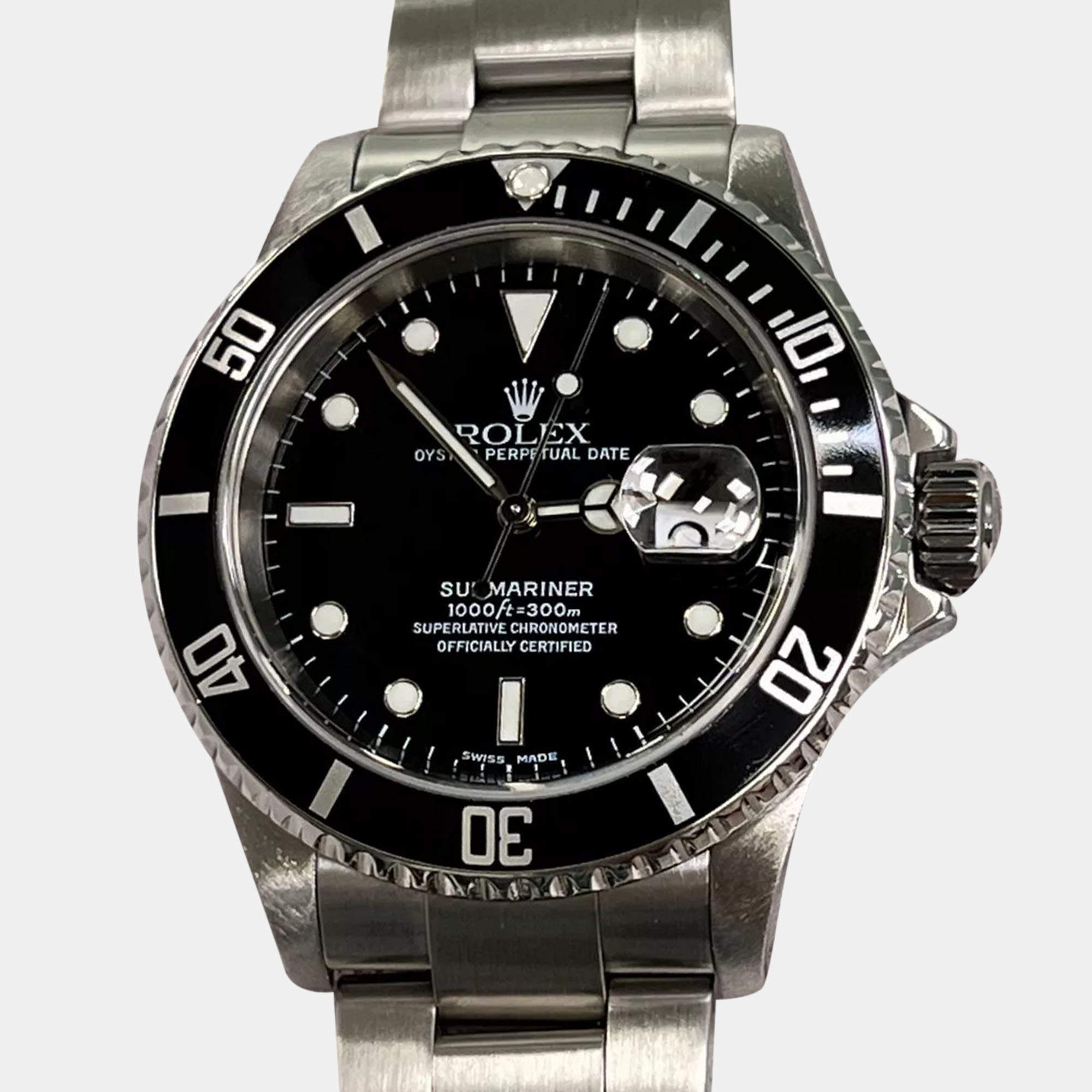 Rolex Black Stainless Steel Submariner 16610 Automatic Men's Wristwatch 40 mm