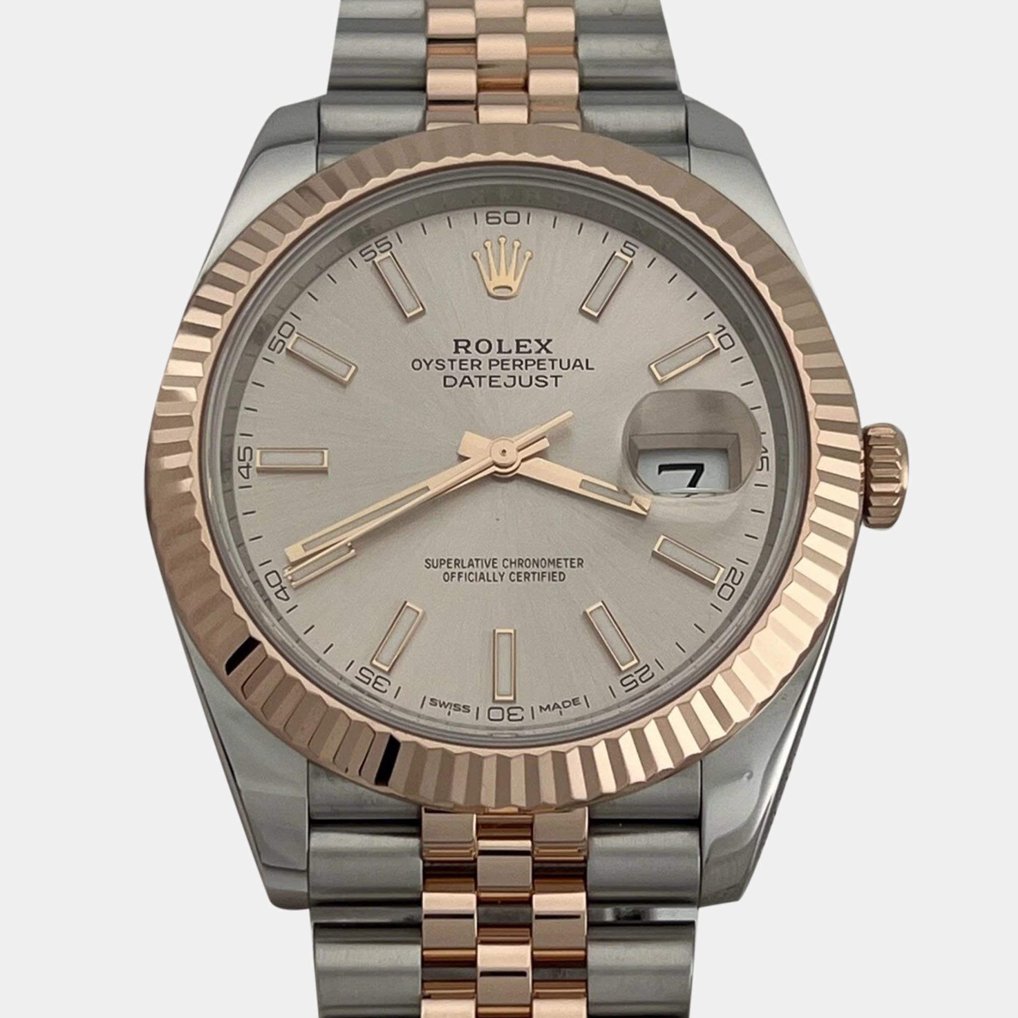 Rolex Sundust 18k Rose Gold Stainless Steel Datejust 126331 Automatic Men's Wristwatch 41 mm