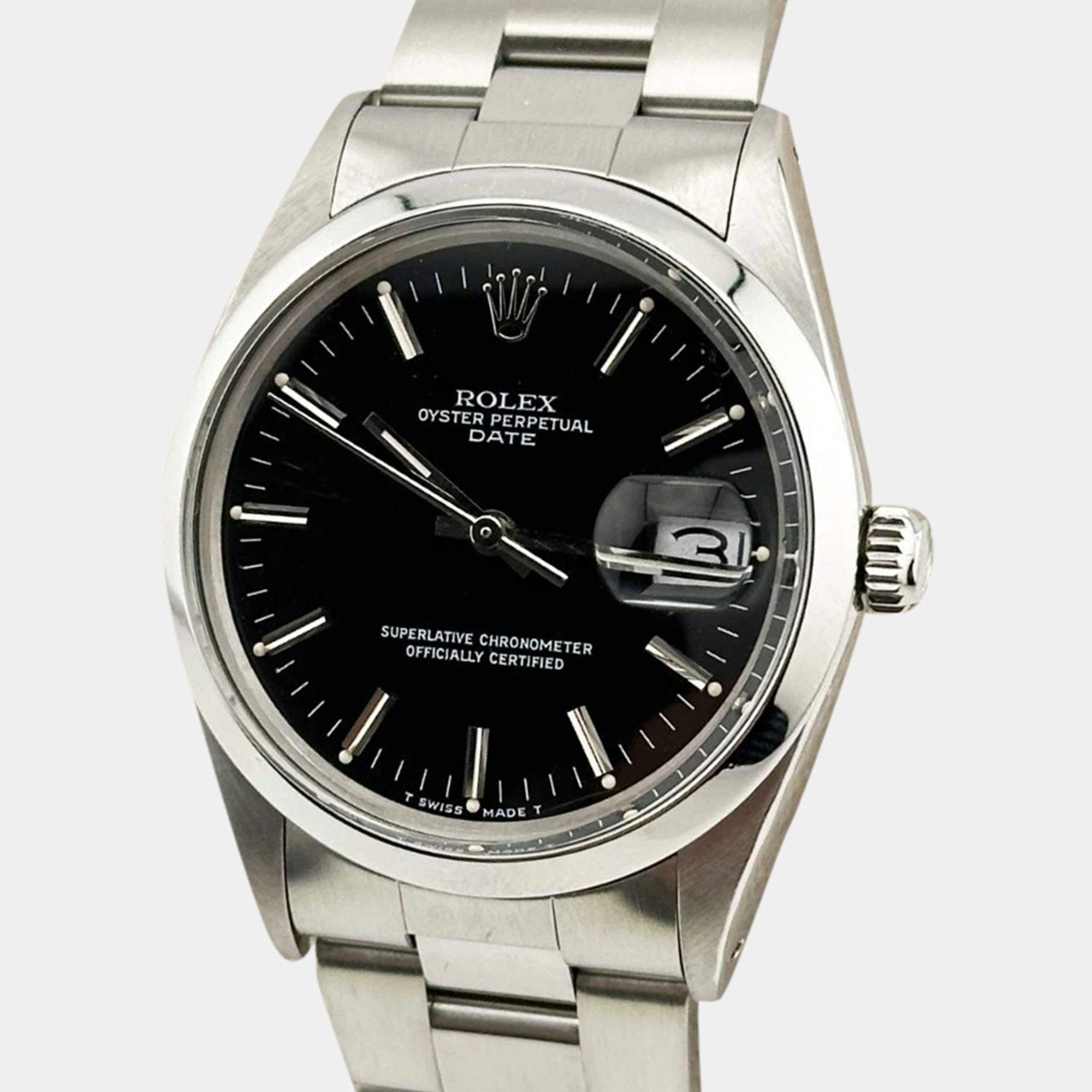 Rolex Black Stainless Steel Oyster Perpetual Date 1503 Automatic Men's Wristwatch 34 mm