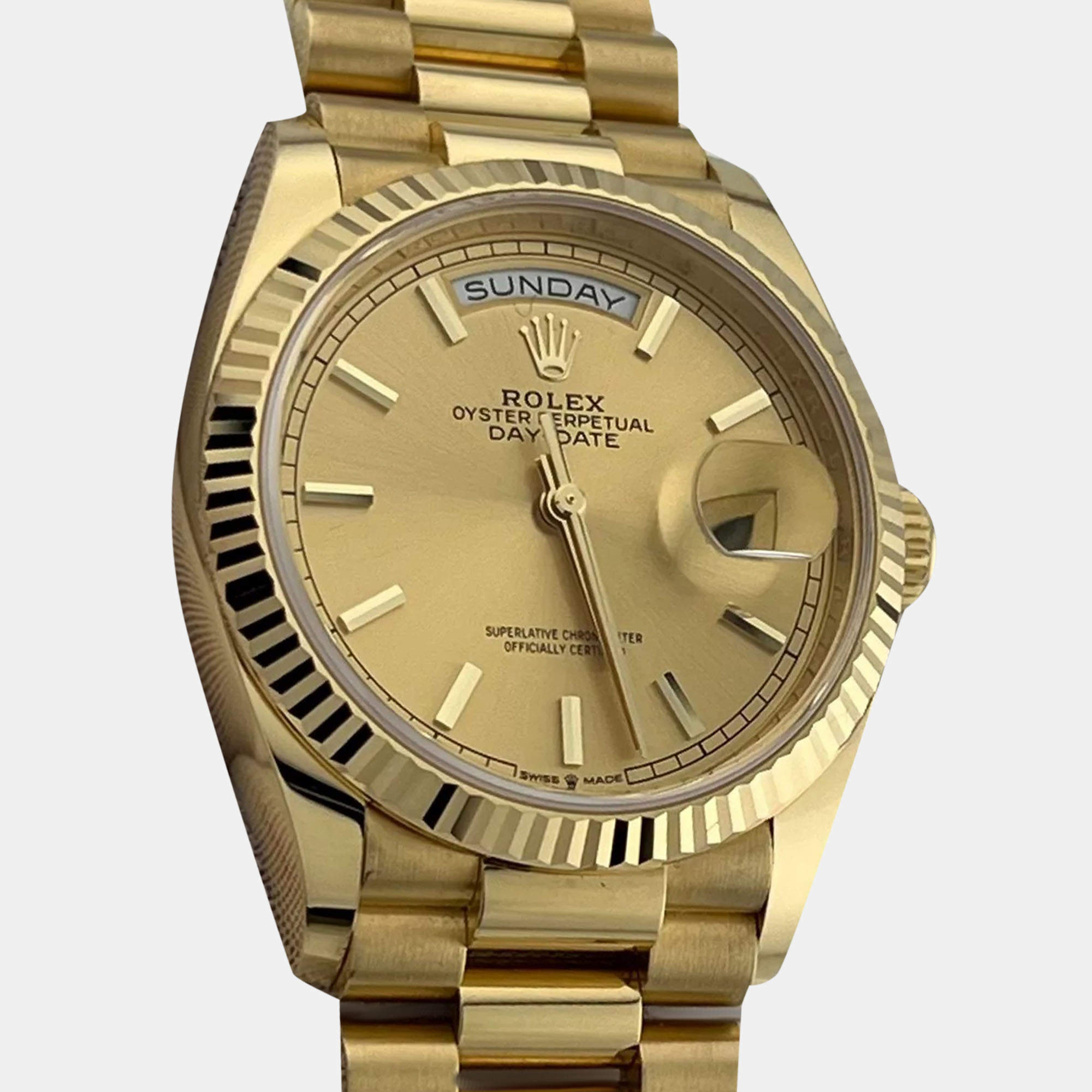 Rolex Champagne 18k Yellow Gold Day Date President 128238 Automatic Men's Wristwatch 36 mm