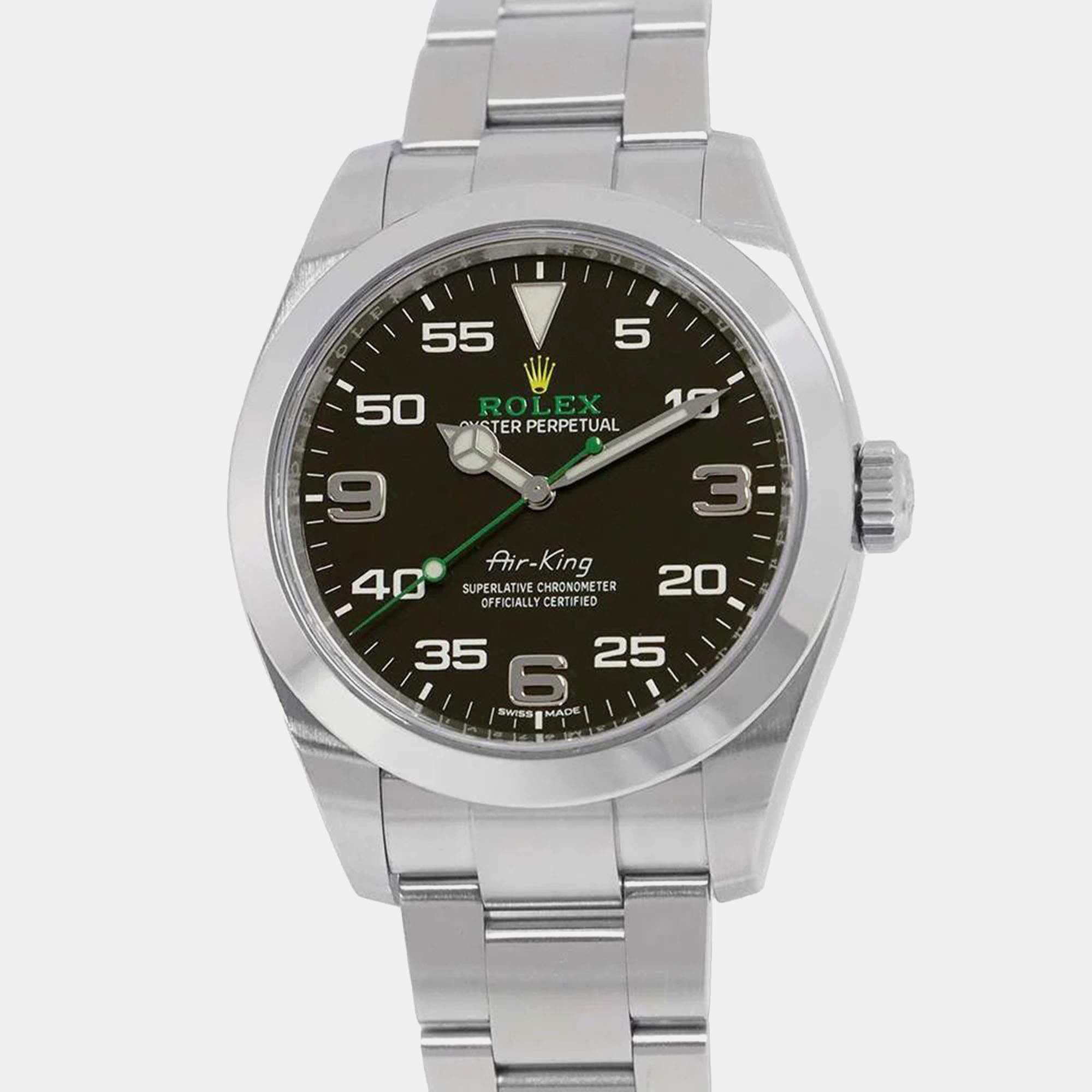 Rolex Black Stainless Steel Air-King 116900 Automatic Men's Wristwatch 40 mm