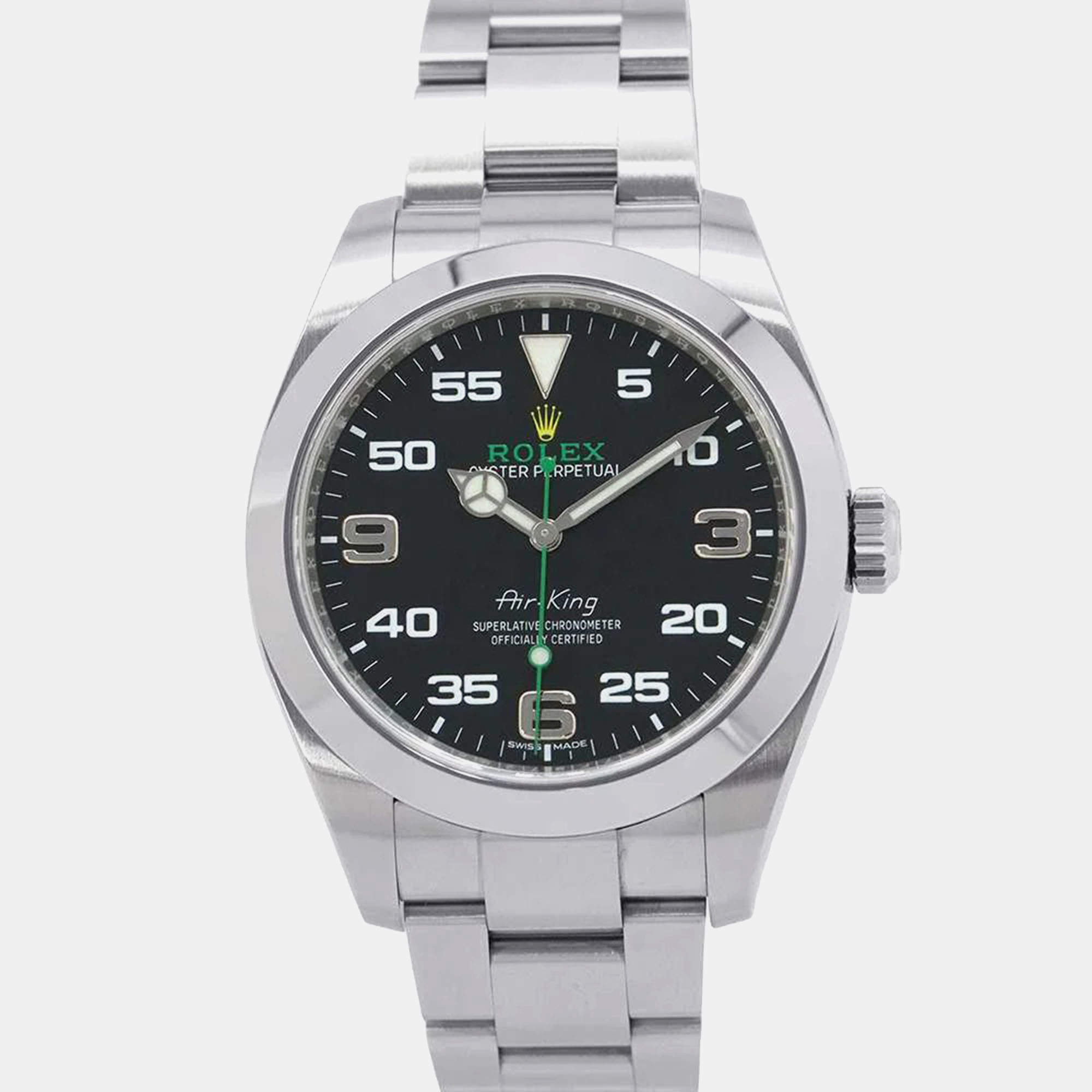 Rolex Black Stainless Steel Air-King 116900 Automatic Men's Wristwatch 40 mm