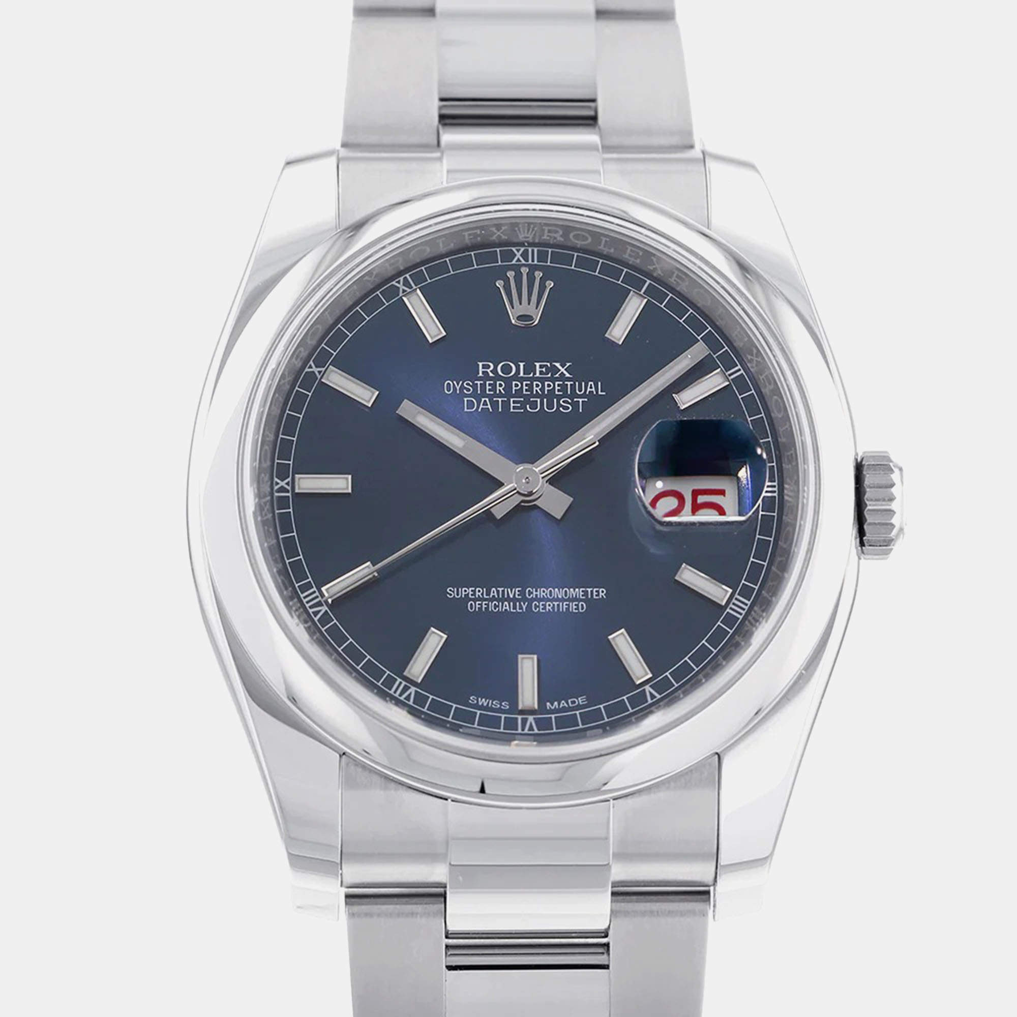 Rolex Blue Stainless Steel Datejust 116200 Automatic Men's Wristwatch 36 mm