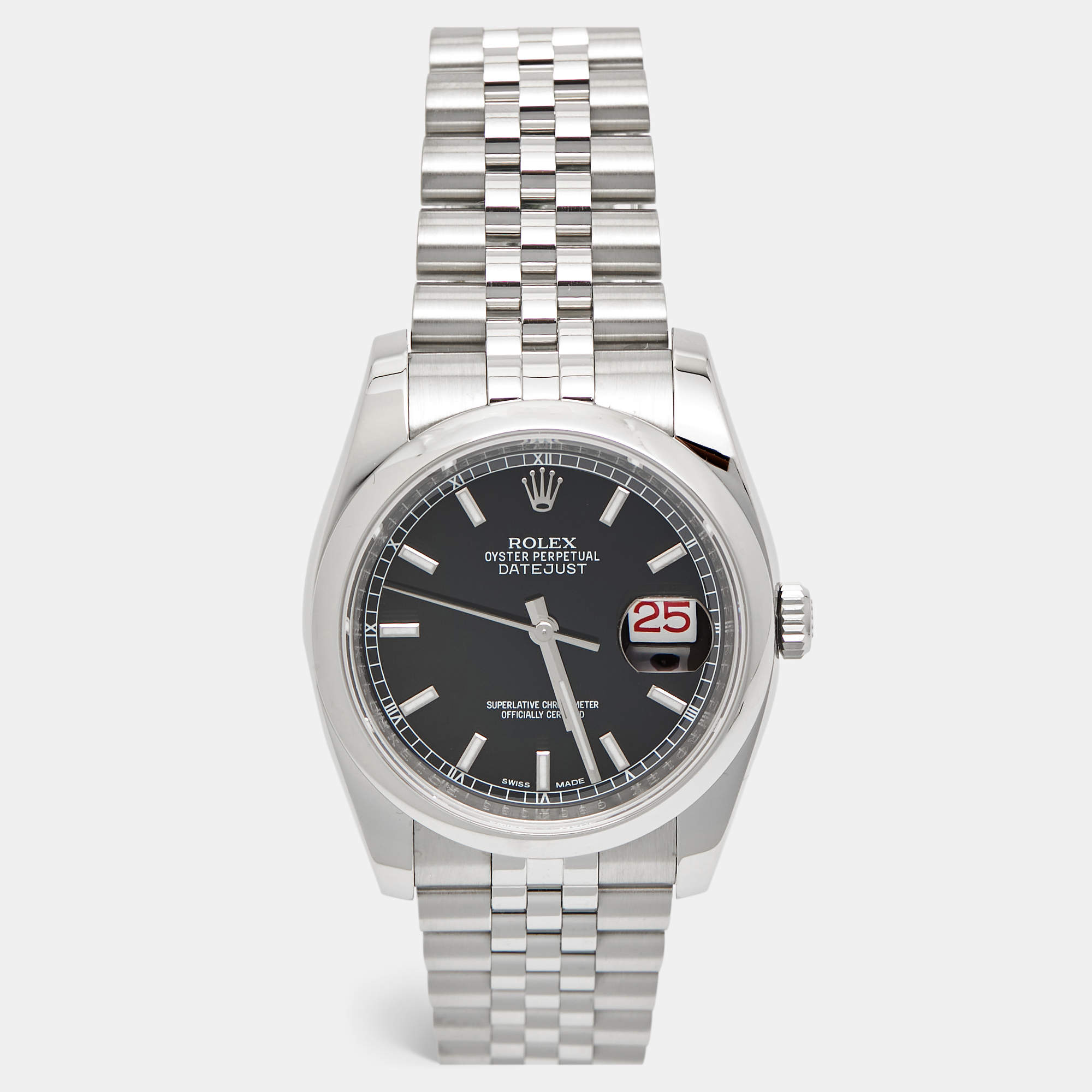 Rolex Black Dial Stainless Steel Datejust 116200 Men's Wristwatch 36 mm