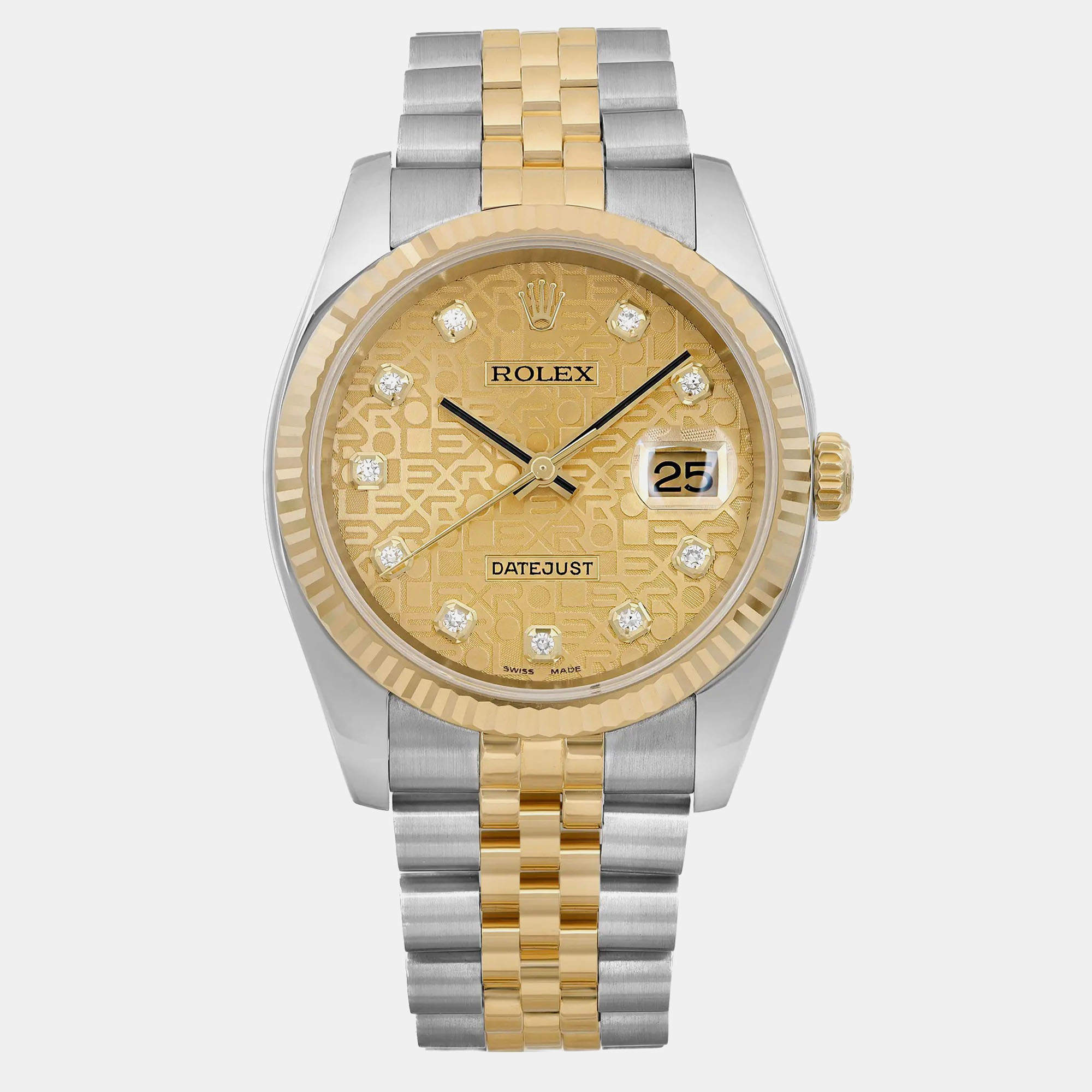 Rolex Champagne Diamond Stainless Steel Datejust 116233 Automatic Men's Wristwatch 36 mm
