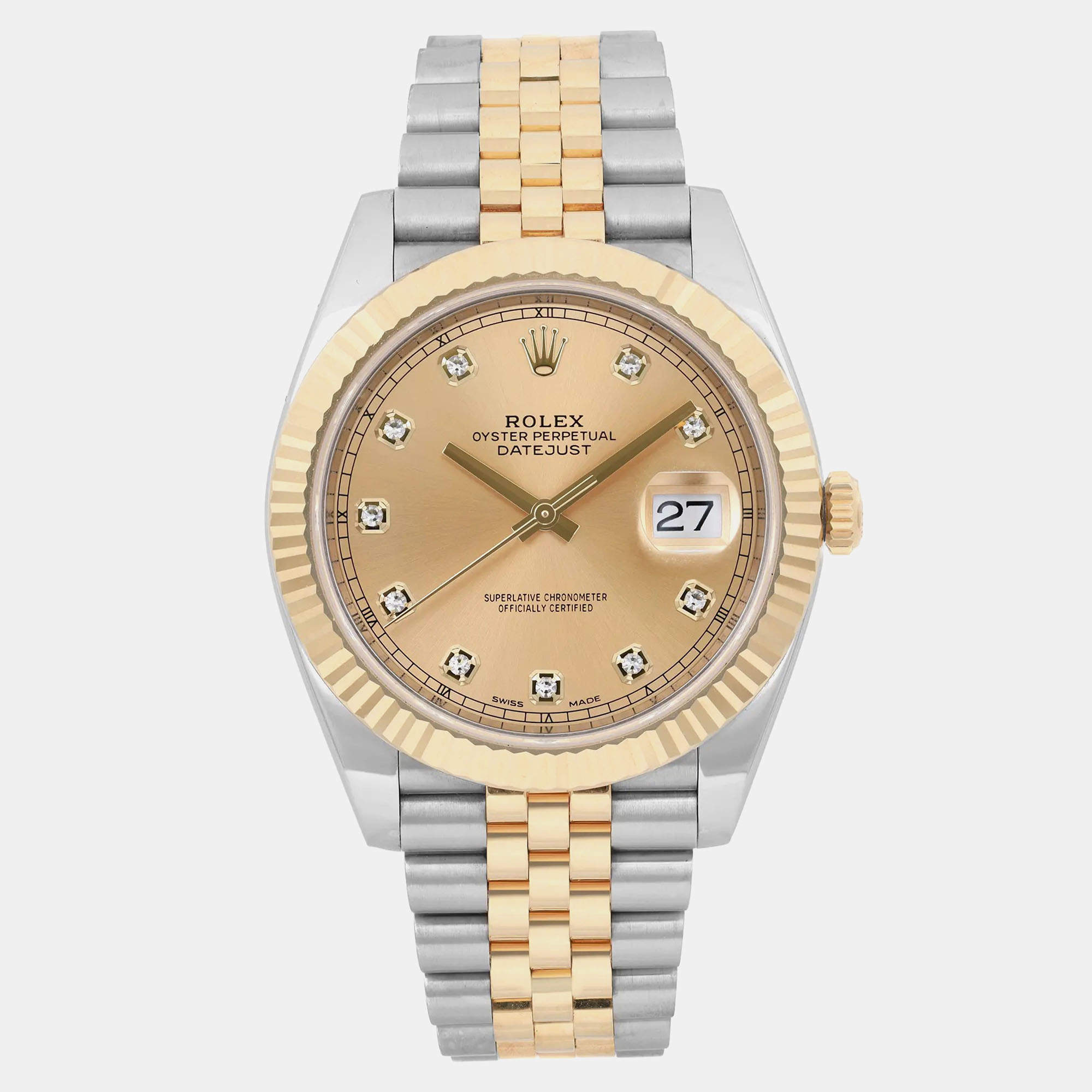 Rolex Champagne Diamond 18k Yellow Gold Datejust 126333 Automatic Men's Wristwatch 41 mm