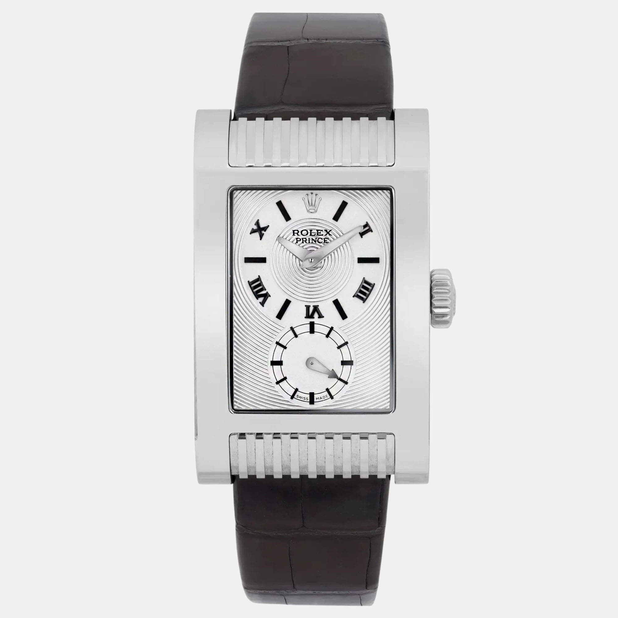 Rolex Silver 18K White Gold Cellini Prince 5441 Automatic Men's Wristwatch 27 mm