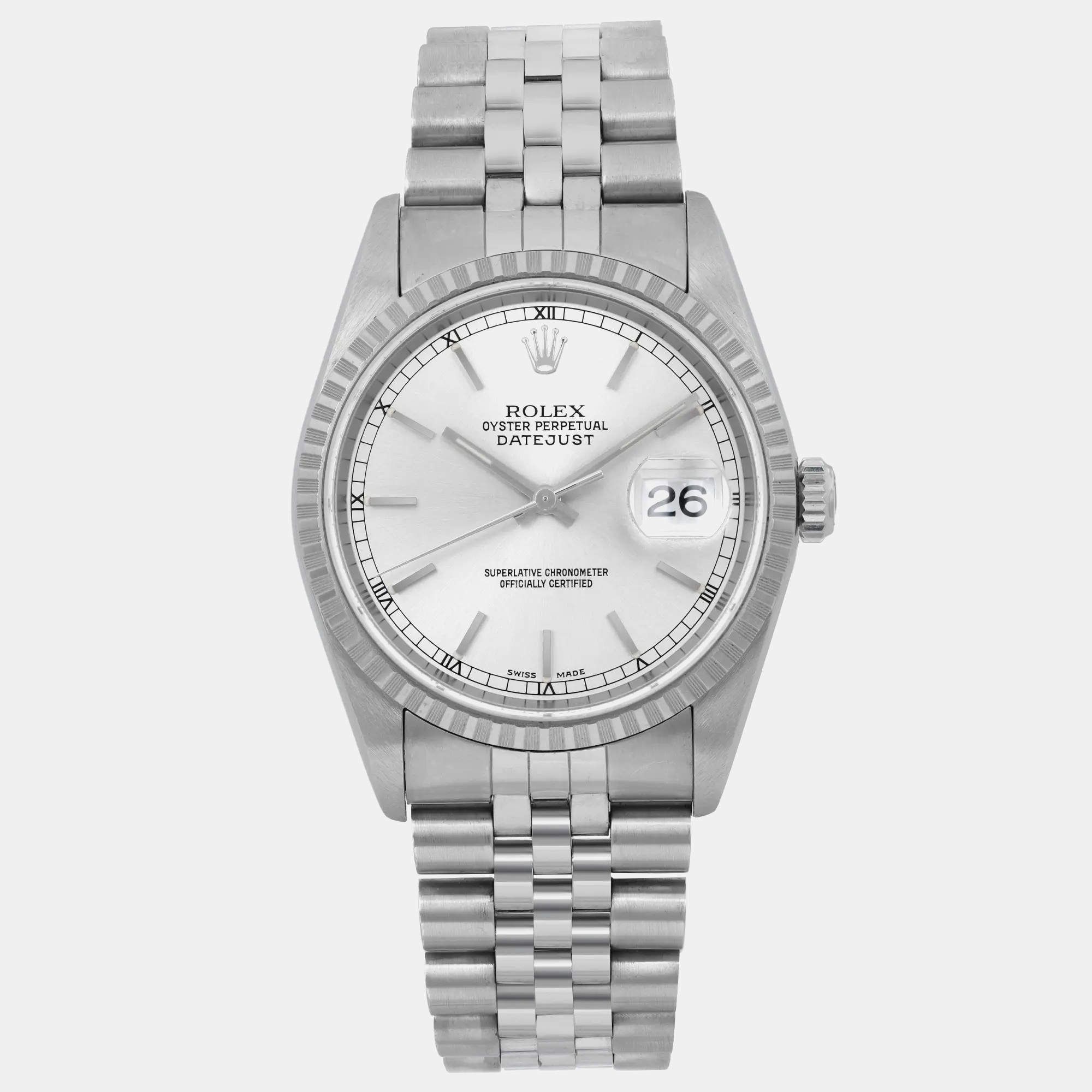 Rolex Silver Stainless Steel Datejust 16220 Automatic Men's Wristwatch 36 mm