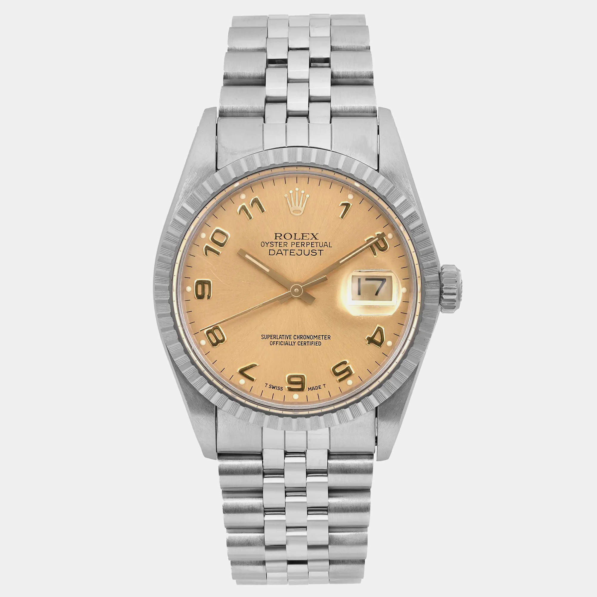 Rolex Champagne Stainless Steel Datejust 16030 Automatic Men's Wristwatch 36mm