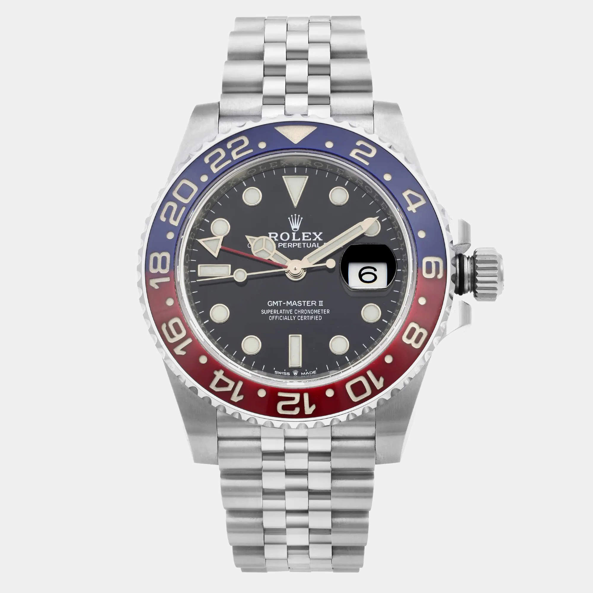Rolex Black Stainless Steel GMT Master II Pepsi 126710BLRO Automatic Men's Wristwatch 41 mm