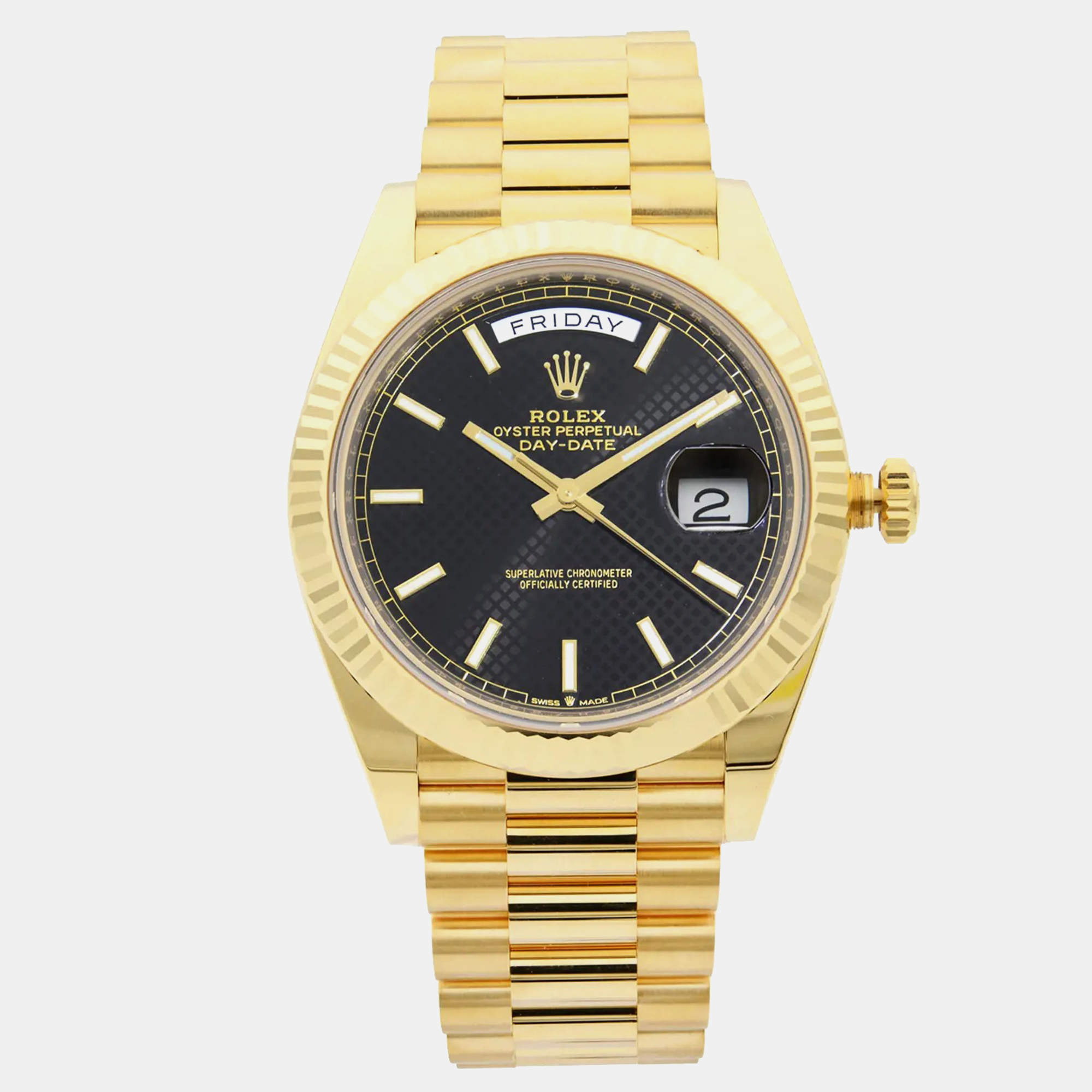 Rolex Black 18K Yellow Gold Day-Date 228238 Automatic Men's Wristwatch 40 mm