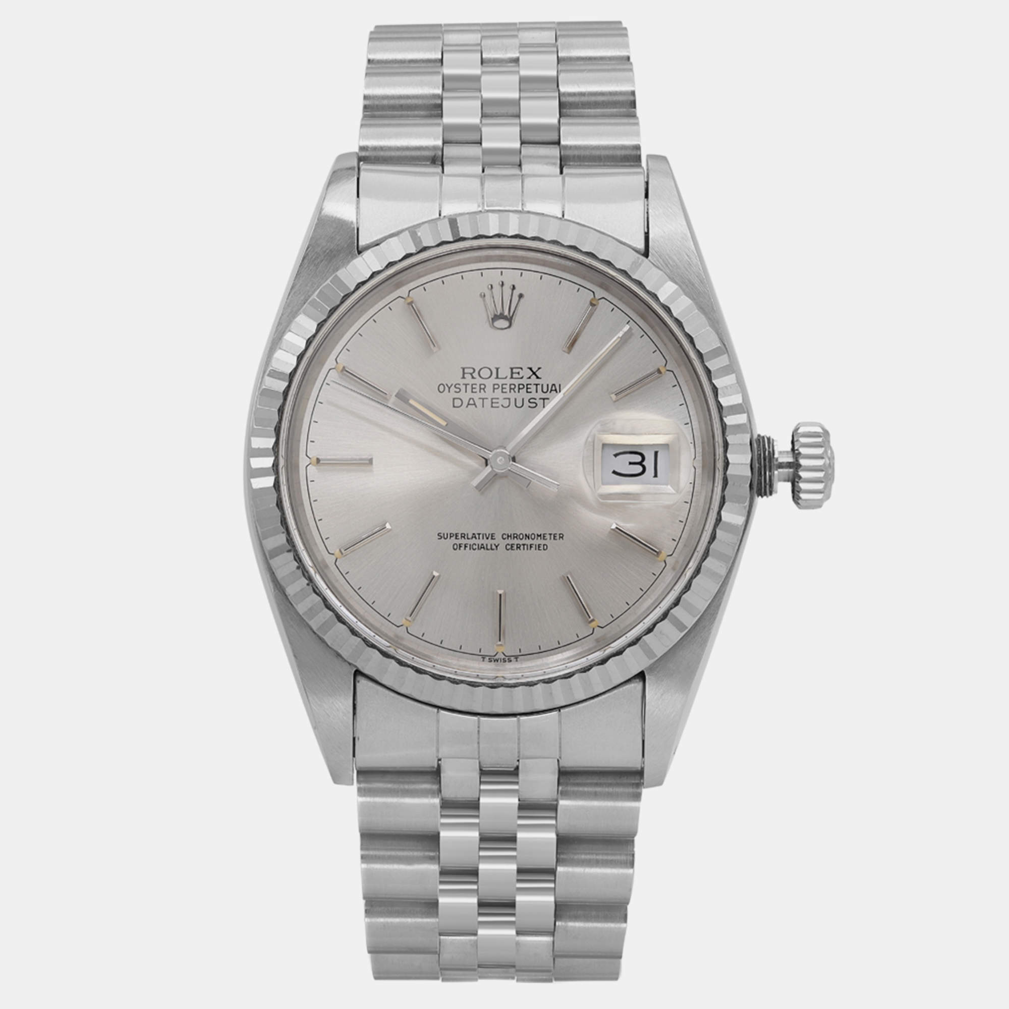 Rolex Silver Stainless Steel Datejust 16014 Automatic Men's Wristwatch 36 mm
