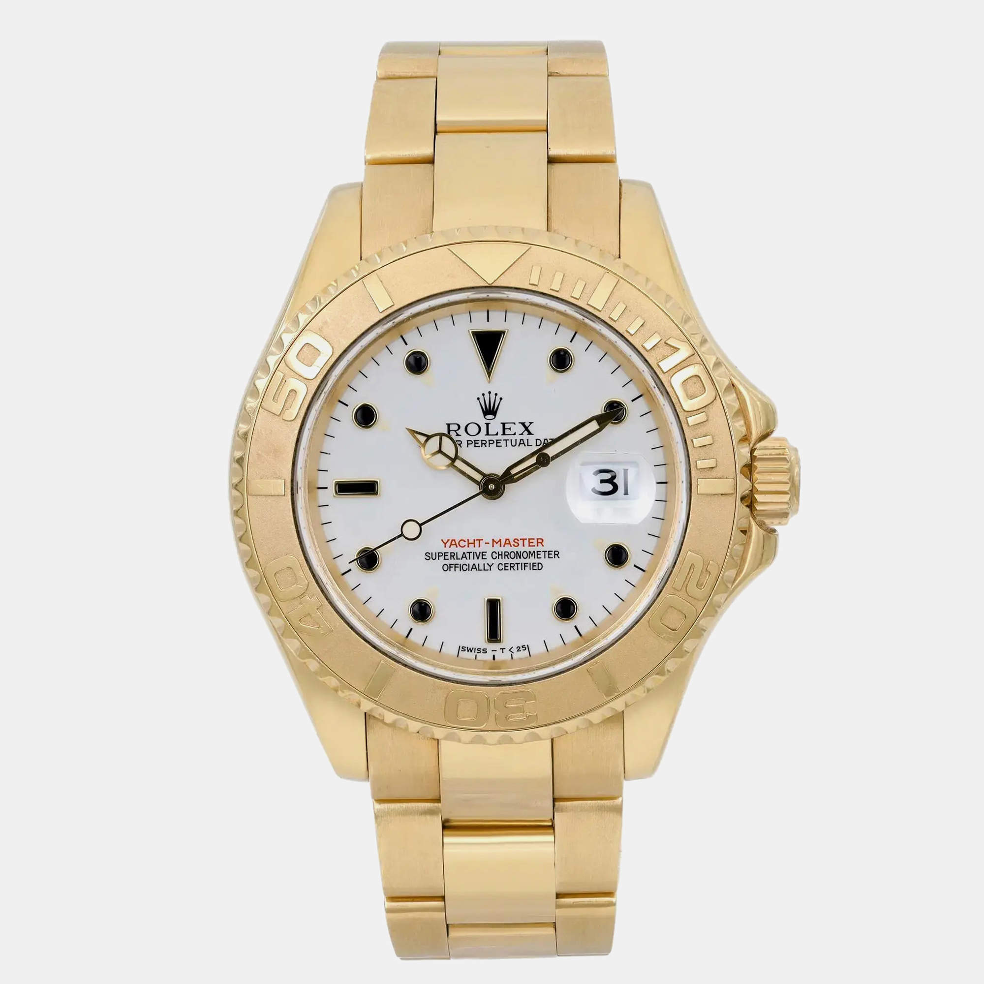 Rolex White 18K Yellow Gold Yacht-Master 16628 Automatic Men's Wristwatch 40 mm