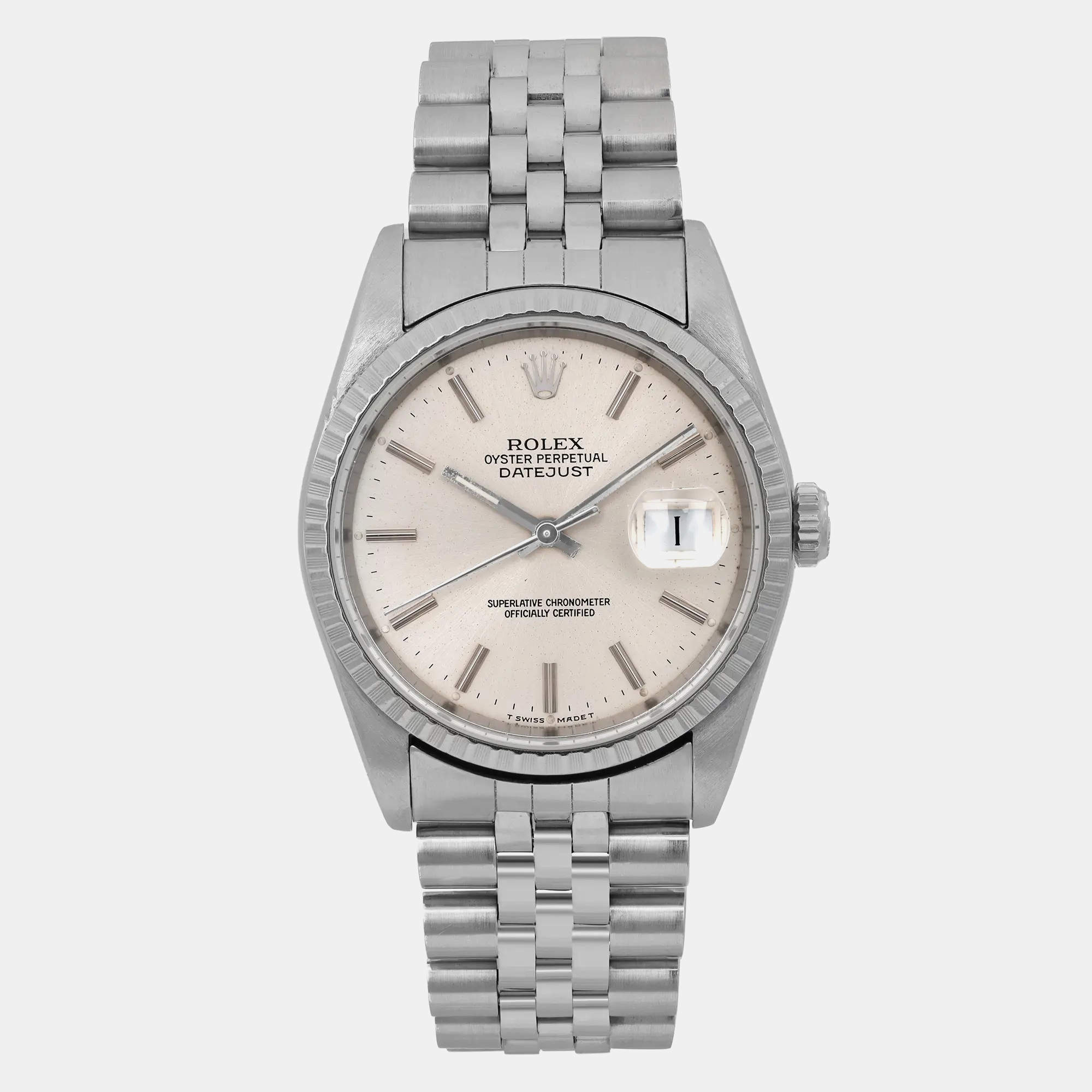 Rolex Silver Stainless Steel Datejust 16220 Automatic Men's Wristwatch 36 mm
