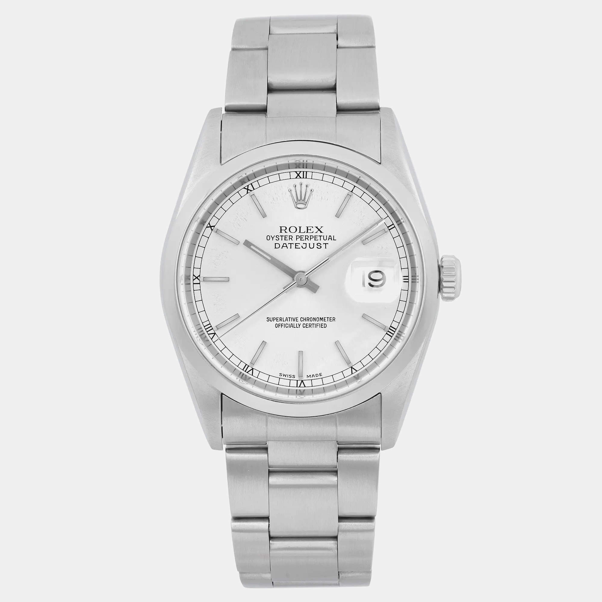 Pre Owned Rolex Silver Stainless Steel Datejust 16200 Automatic Men's Wristwatch 36 mm